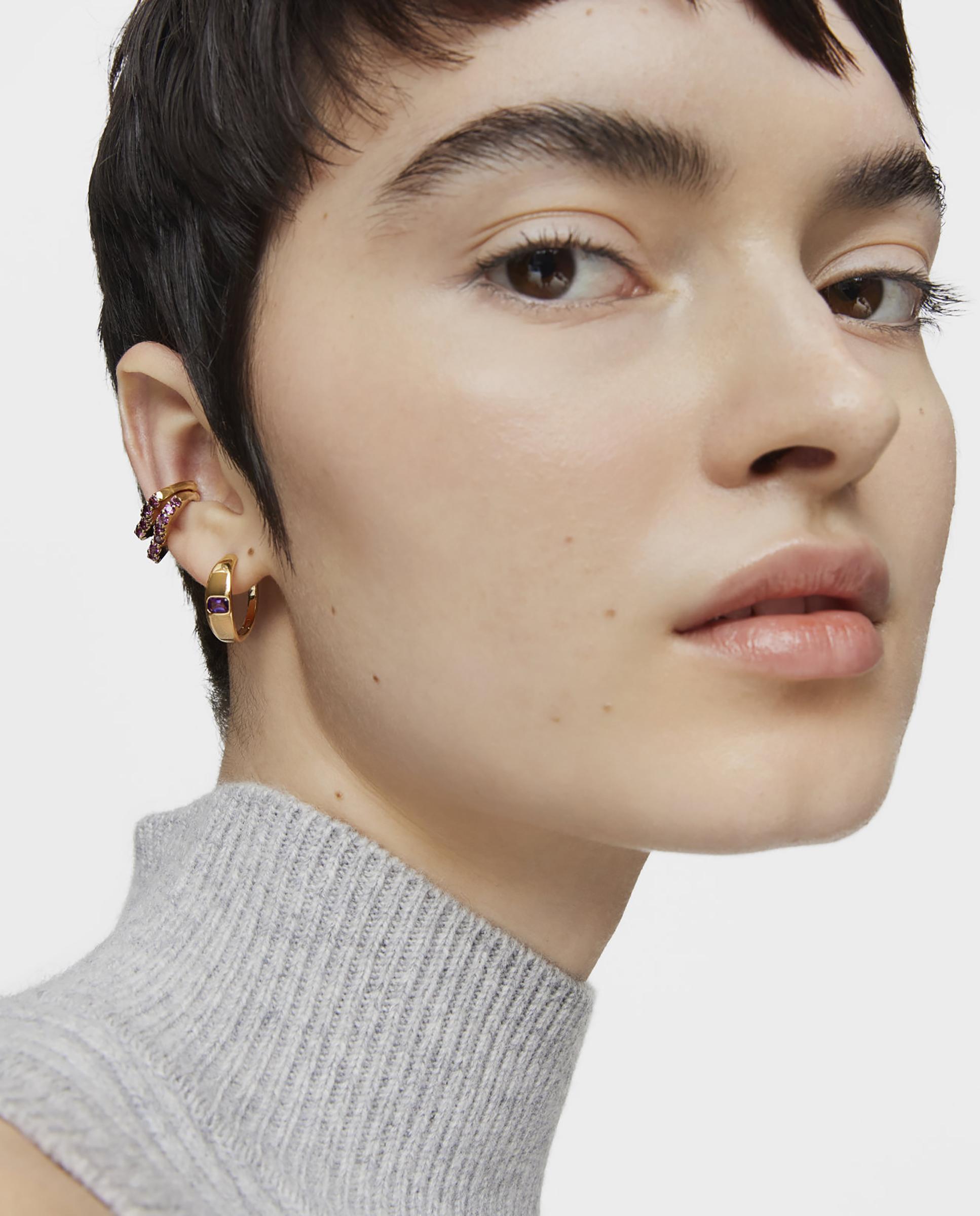 Earcuff My Other Half banhado a ouro de 18 K sobre prata e rodolitas Rosa-3