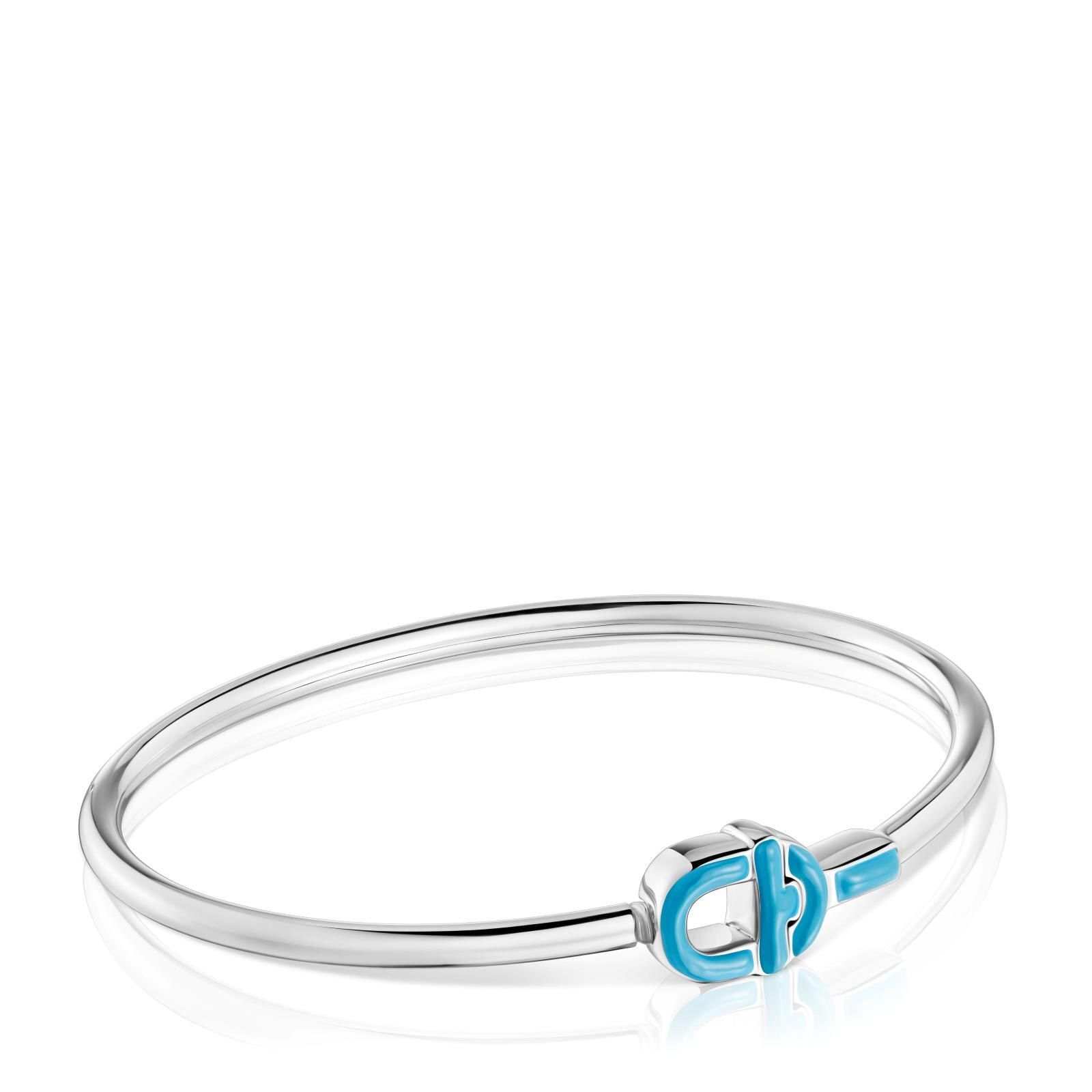 Pulseira Escrava Manifesto de Prata e Motivo em Azul Azul-1