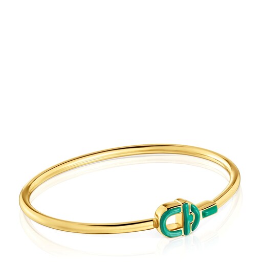 Imagem 0 de Pulseira Escrava Manifesto Banhada em Ouro 18 kt sobre Prata e Motivo em Verde