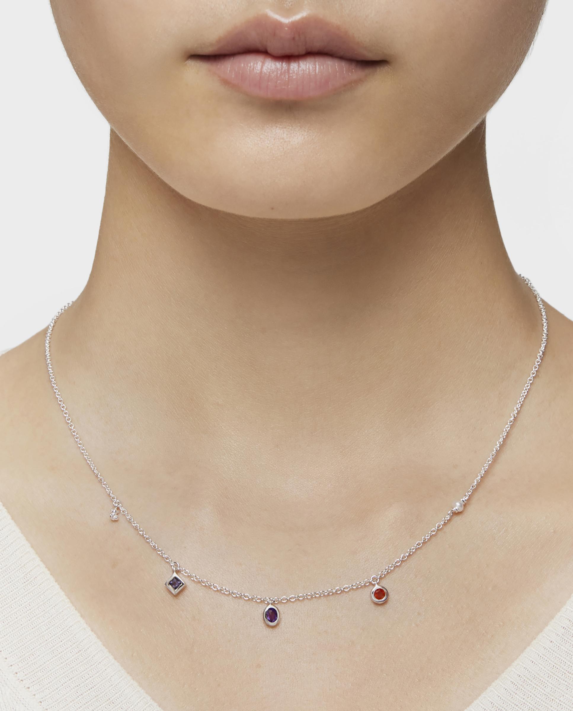 Colar Basic Colors Curto de Prata com Gemas e Pérola Multicolor-5