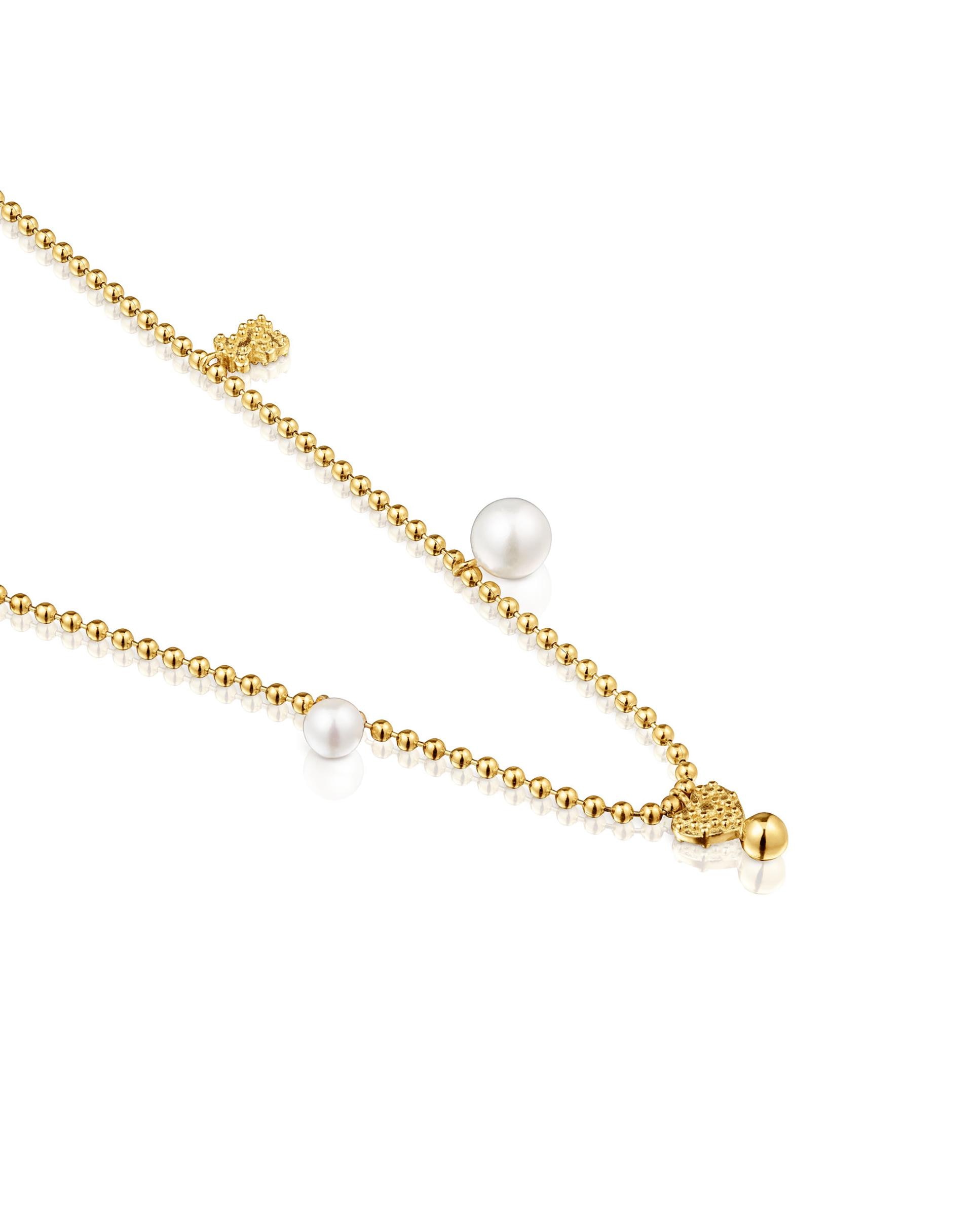 Colar Grain Curto Banhado a Ouro de 18 Kt Sobre Prata Branco-2