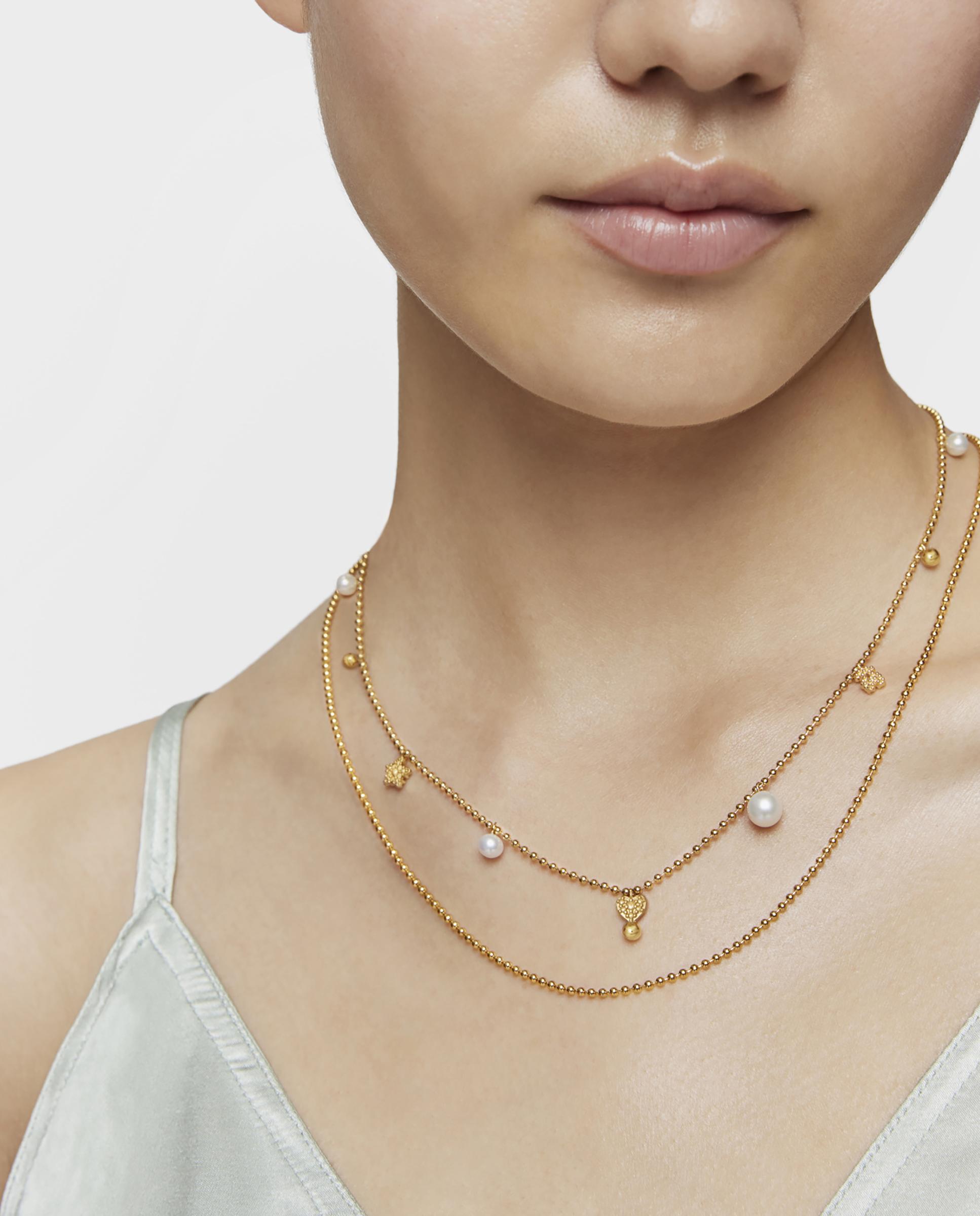 Colar Grain Curto Banhado a Ouro de 18 Kt Sobre Prata Branco-4
