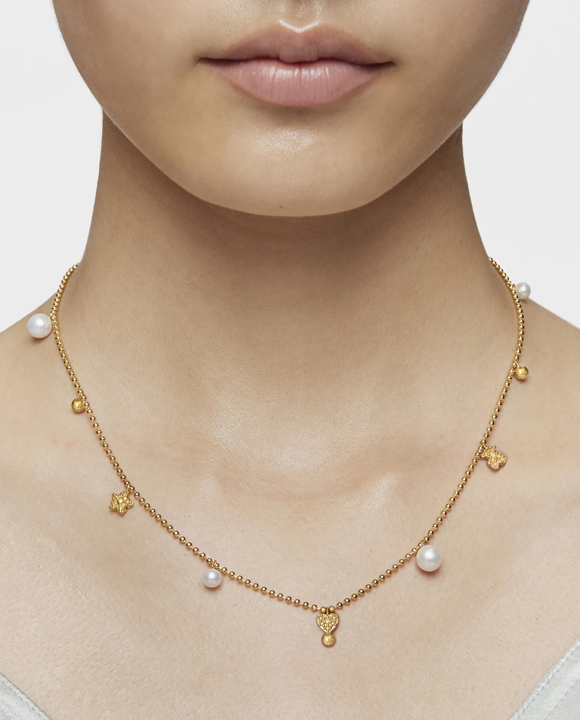 Colar Grain Curto Banhado a Ouro de 18 Kt Sobre Prata Branco-5