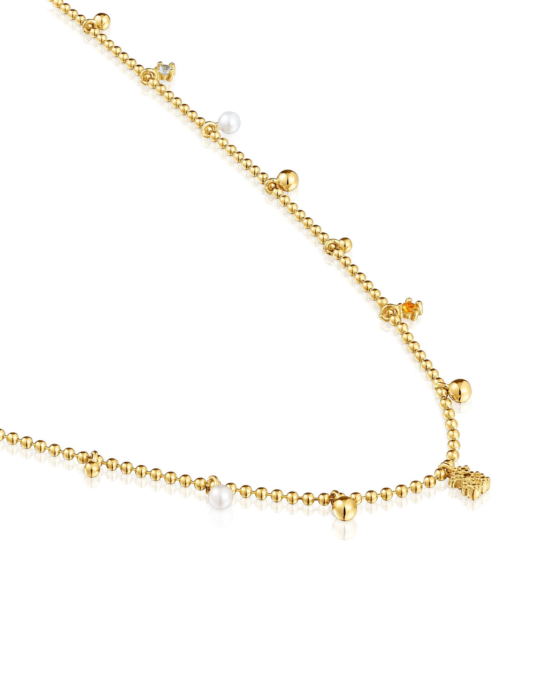 Colar Grain Curto Banhado a Ouro de 18 Kt Sobre Prata Branco-2