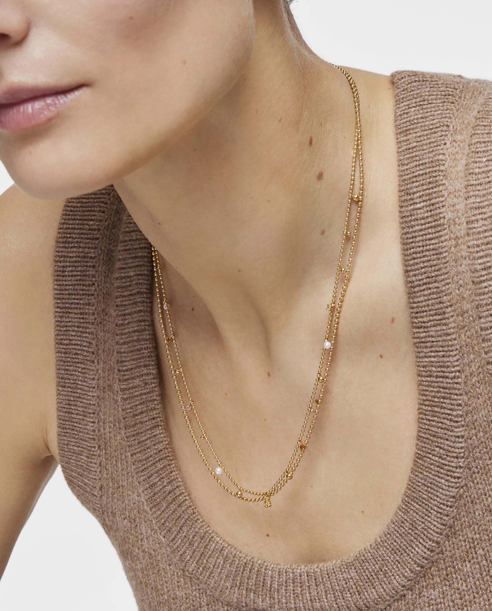Colar Grain Curto Banhado a Ouro de 18 Kt Sobre Prata Branco-4