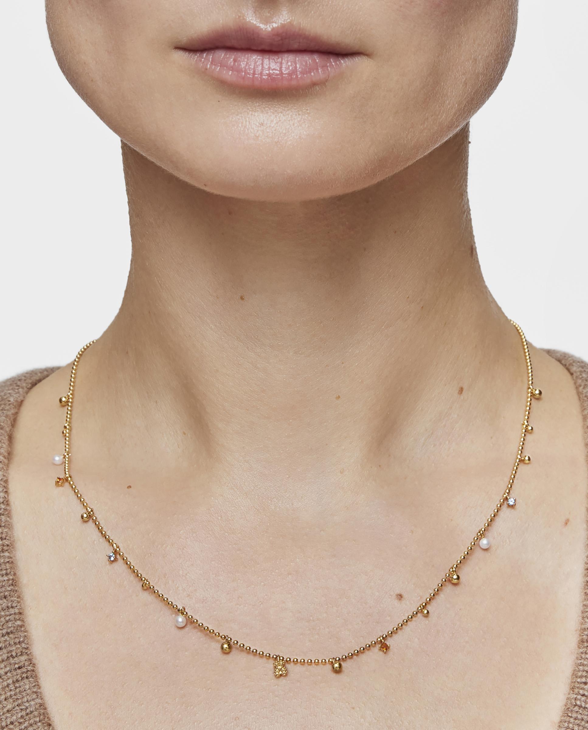Colar Grain Curto Banhado a Ouro de 18 Kt Sobre Prata Branco-5