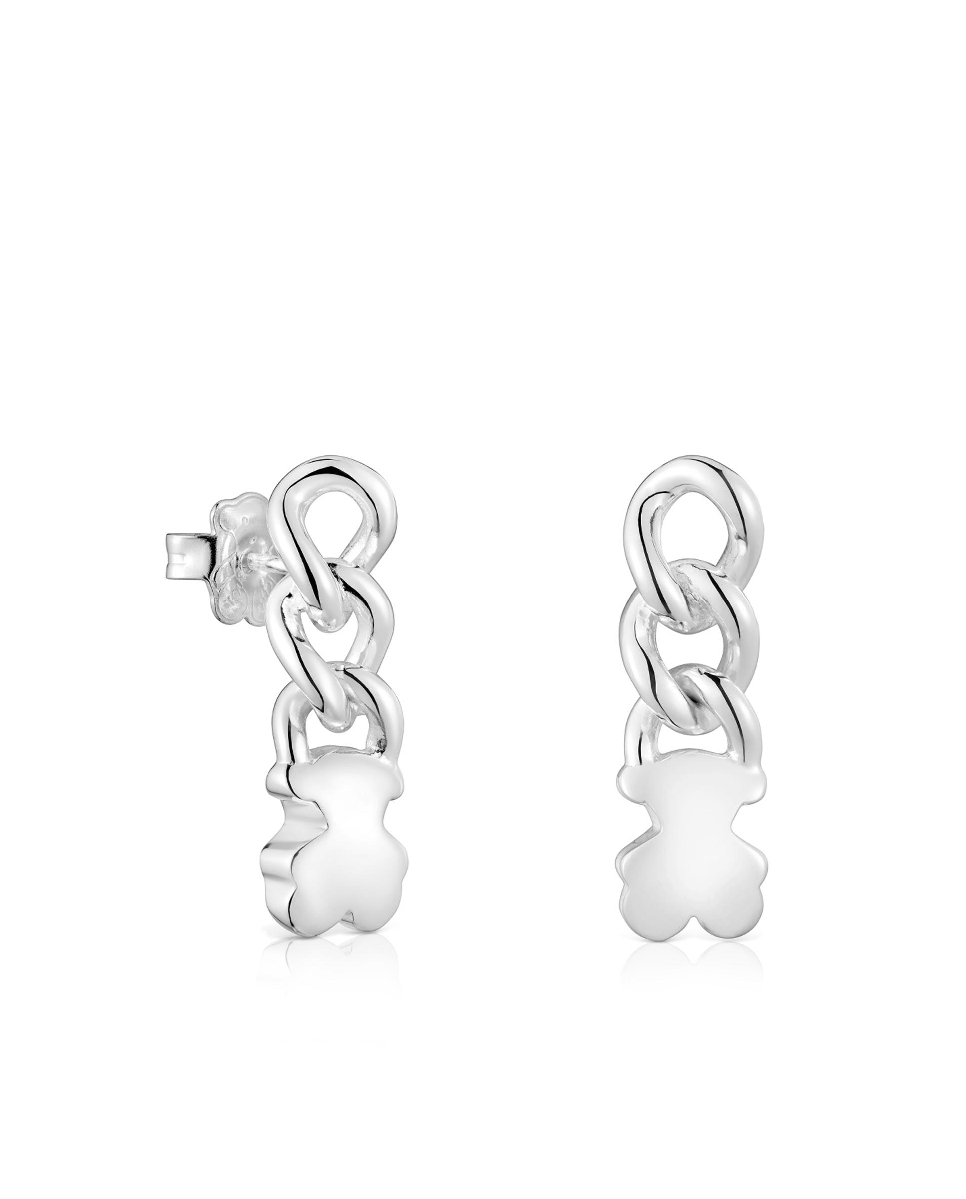 Brincos Bold Motif Curtos de Prata Urso Prateado-1