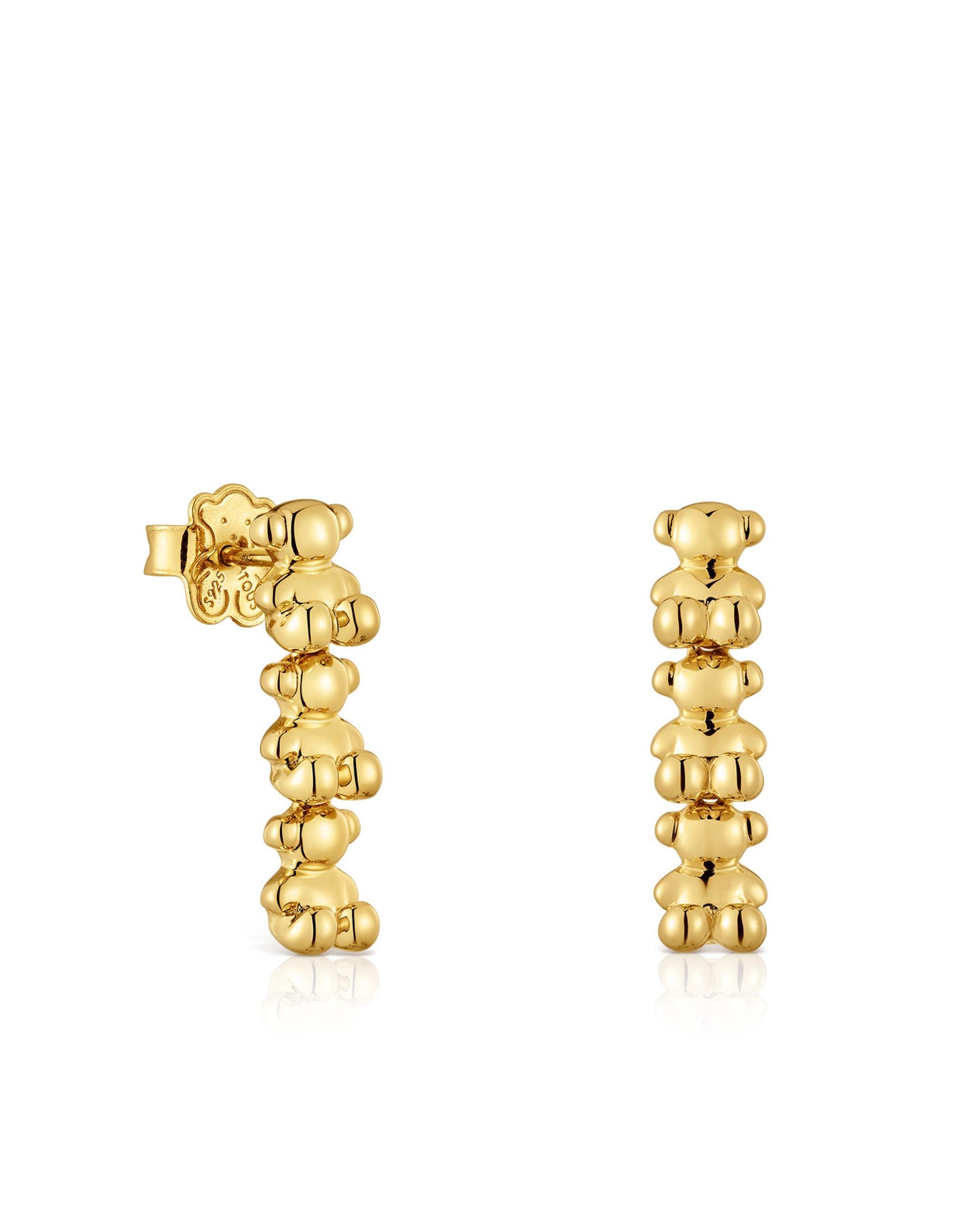 Brincos Bold Bear Compridos Banhados a Ouro 18 Kt em Prata Dourado-1