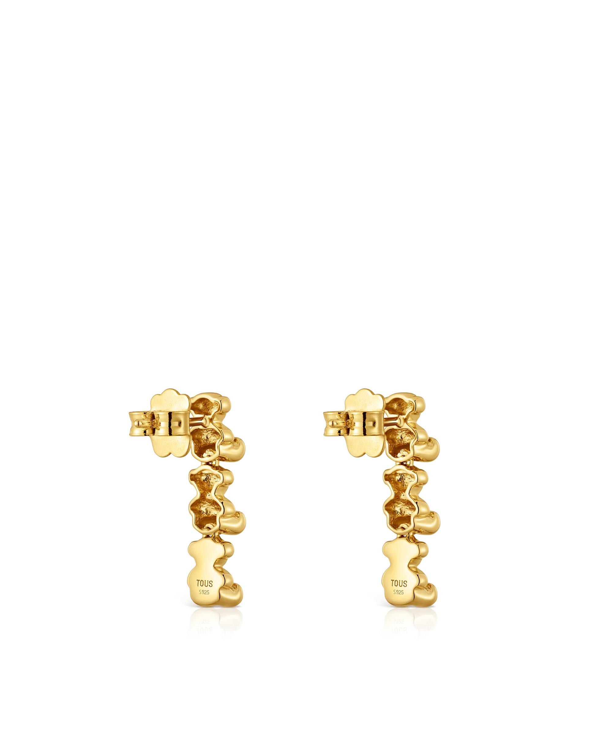 Brincos Bold Bear Compridos Banhados a Ouro 18 Kt em Prata Dourado-2