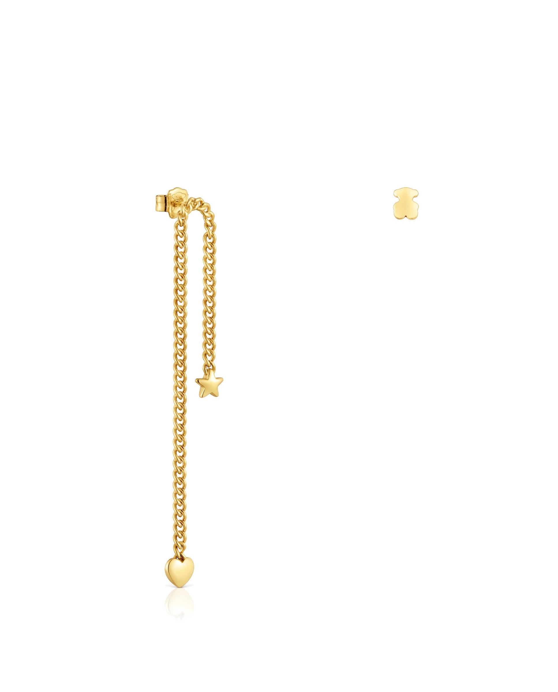 Brincos Bold Motif Curto e Comprido Banhados em Ouro 18 Kt Sobre Prata Dourado-1