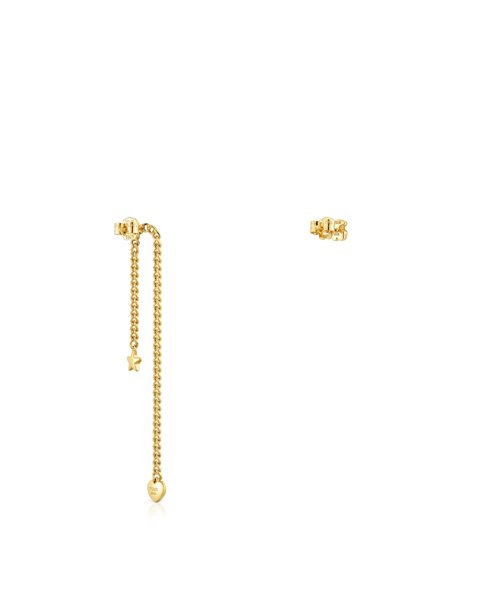 Brincos Bold Motif Curto e Comprido Banhados em Ouro 18 Kt Sobre Prata Dourado-2