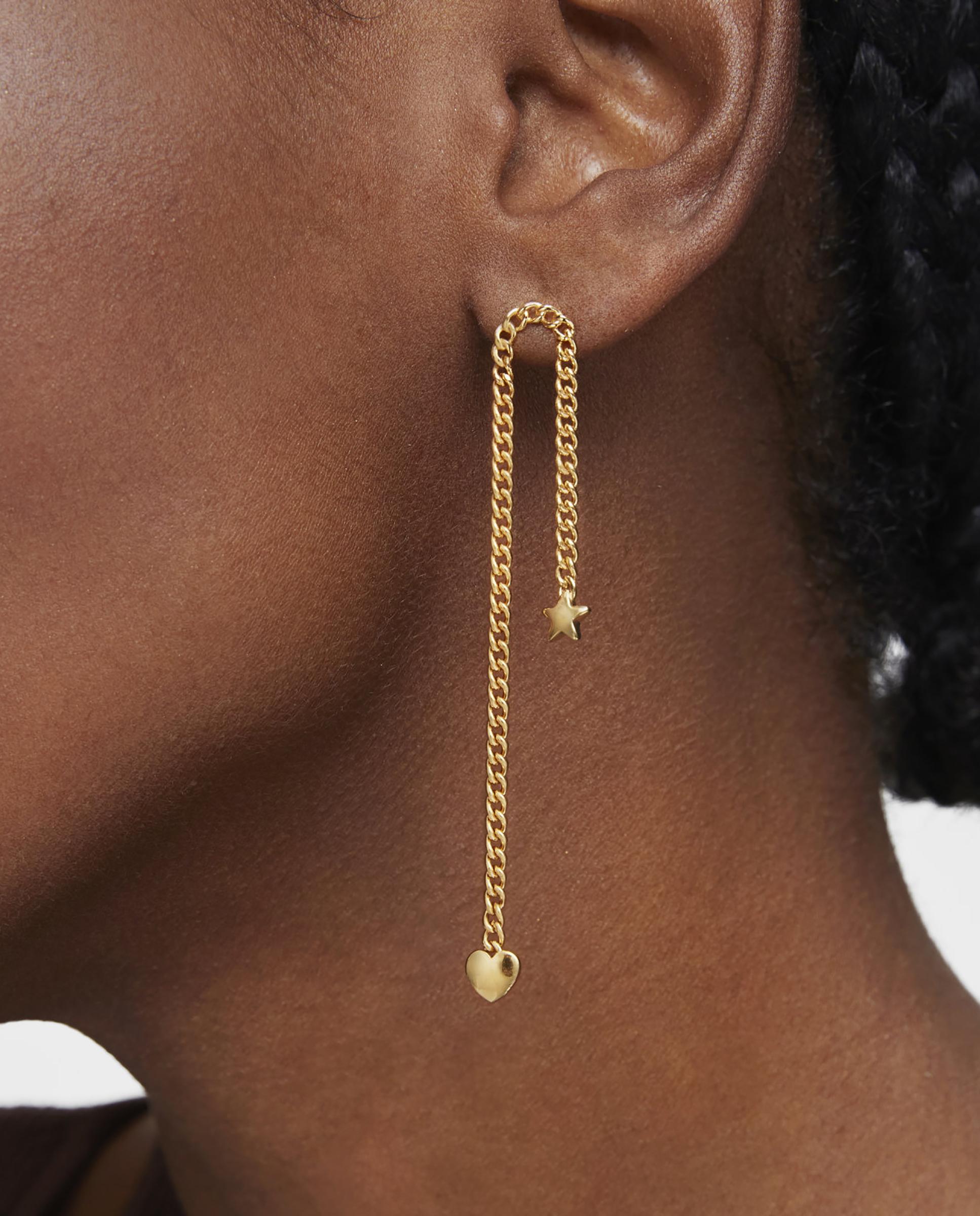 Brincos Bold Motif Curto e Comprido Banhados em Ouro 18 Kt Sobre Prata Dourado-3