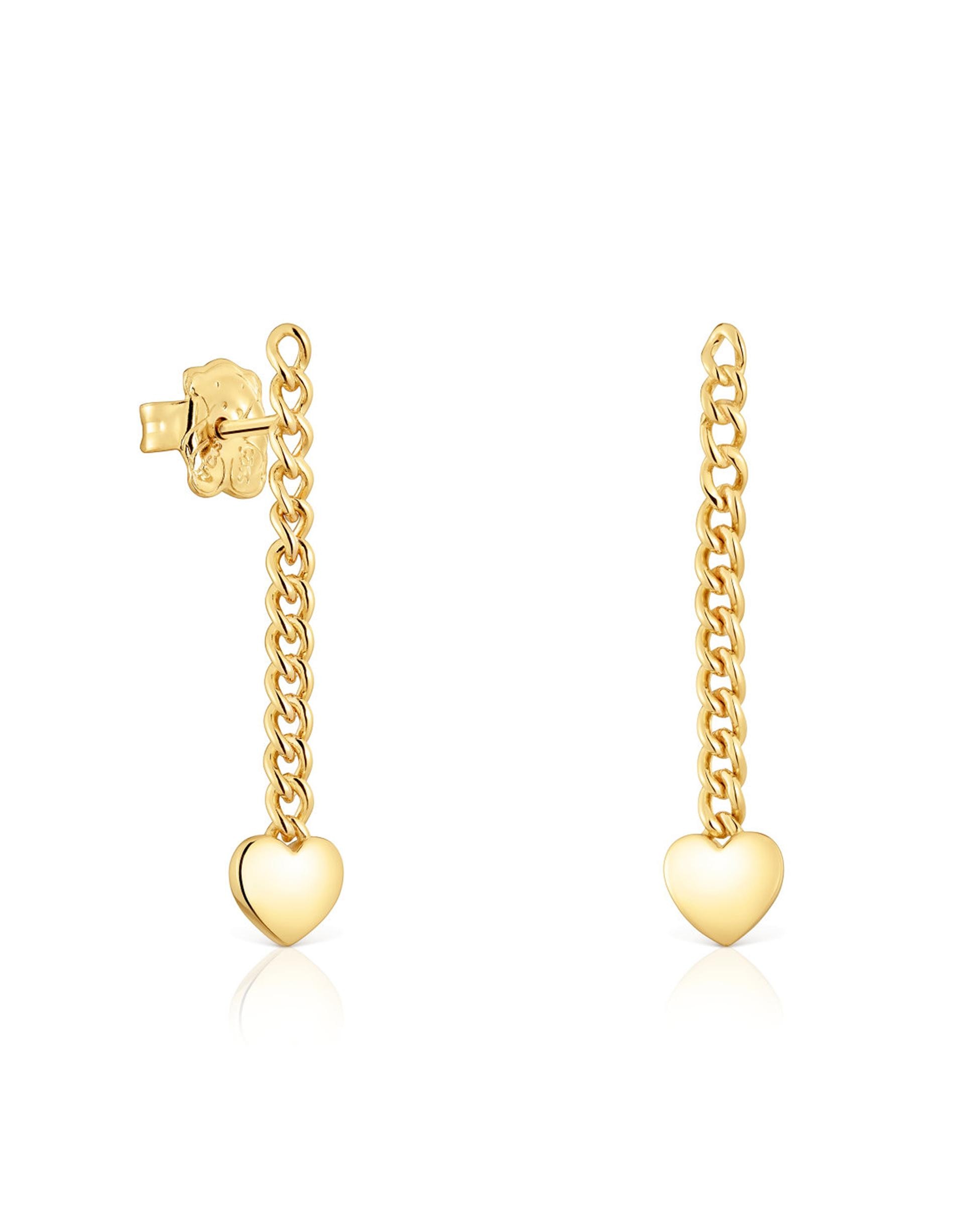 Imagem 0 de Brincos Bold Motif Compridos de Coração Banhados em Ouro 18 Kt Sobre Prata