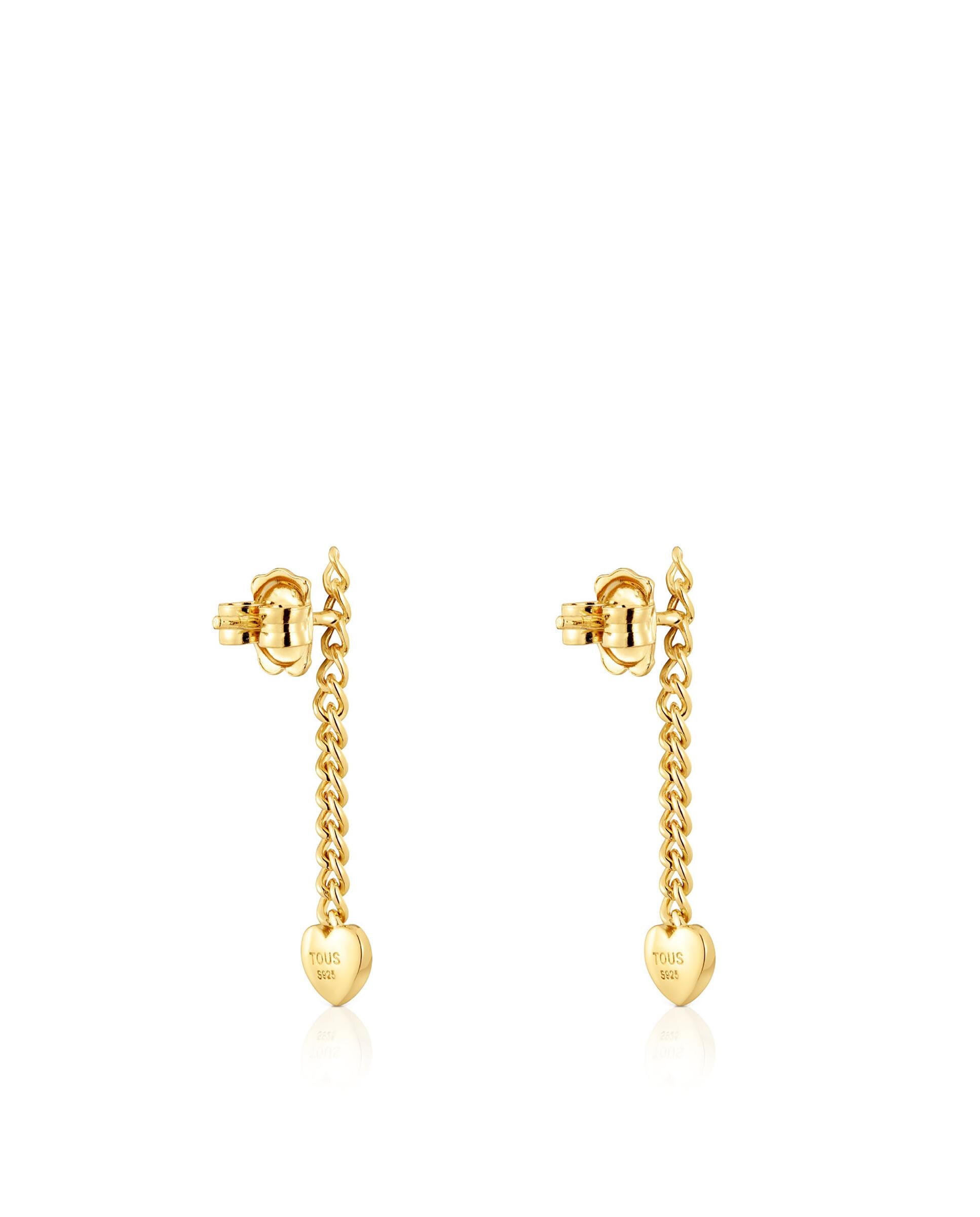 Brincos Bold Motif Compridos de Coração Banhados em Ouro 18 Kt Sobre Prata Dourado-2