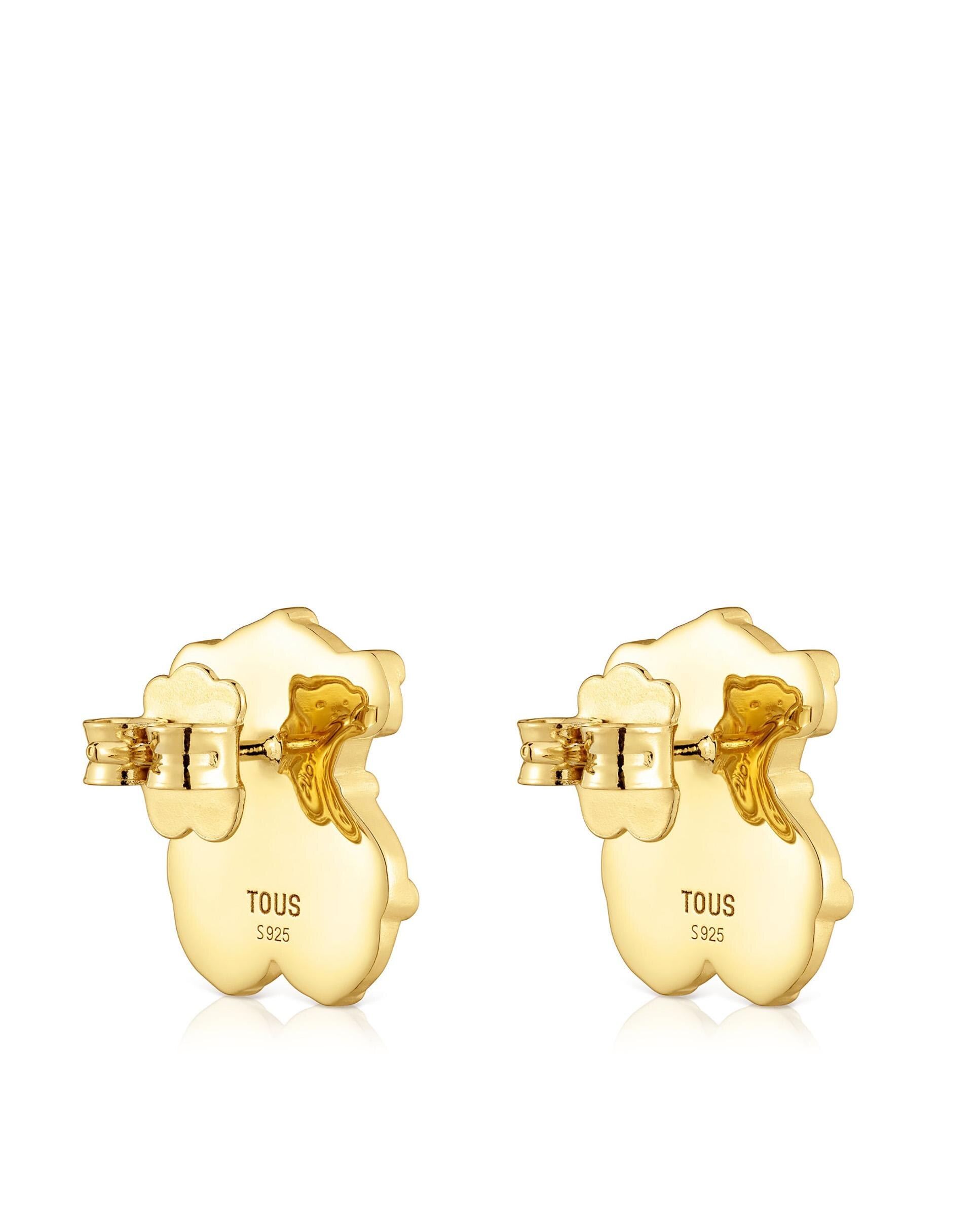 Brincos Grain Pequenos Urso Banhados em Ouro de 18 Kt Sobre Prata Ouro-2