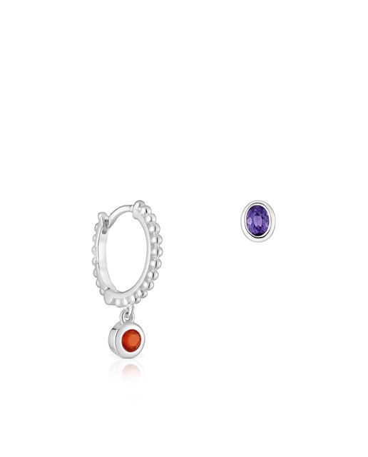 Imagem 0 de Brincos Basic Colors Curto e Comprido de Prata e Pedras