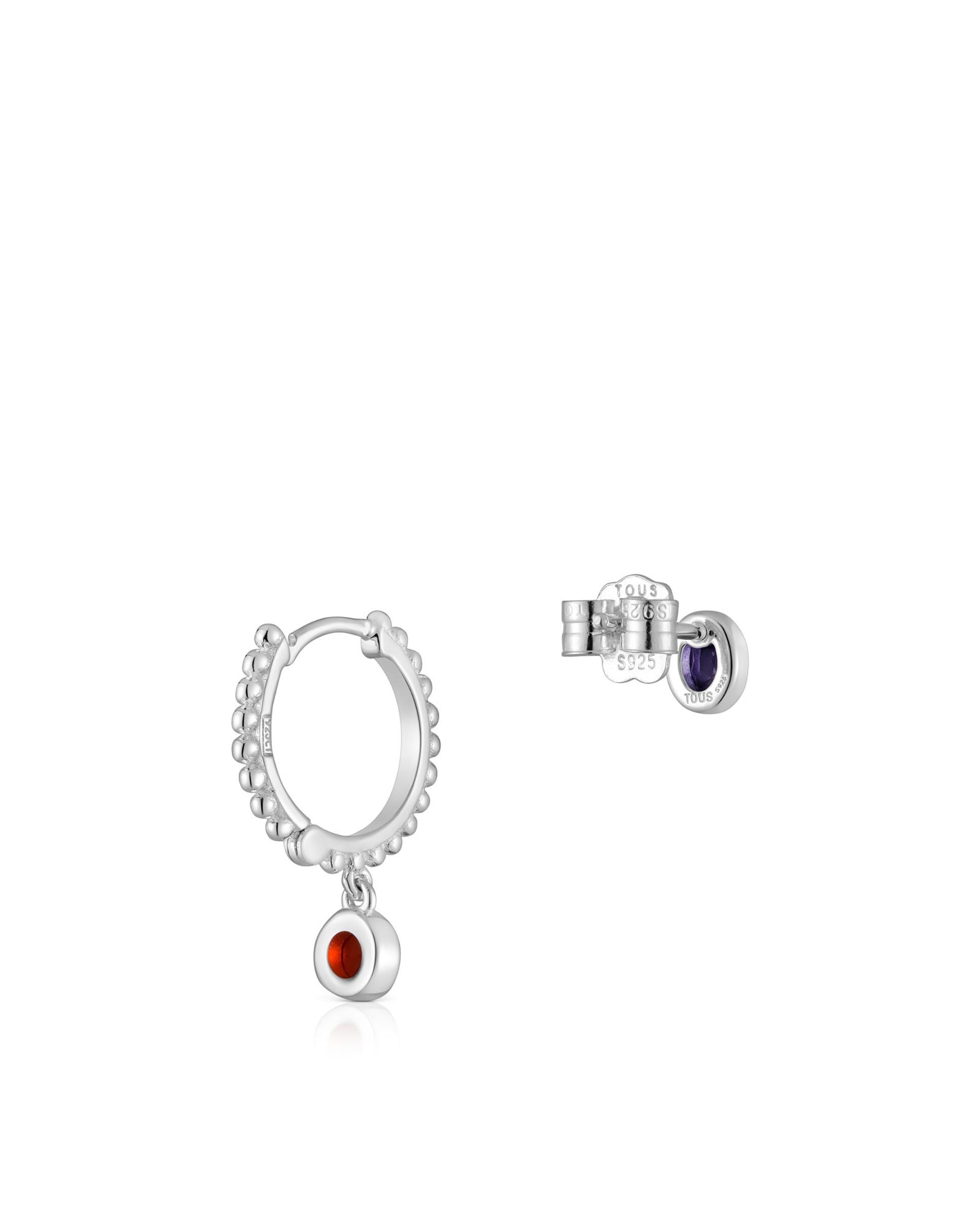 Brincos Basic Colors Curto e Comprido de Prata e Pedras Multicolor-2