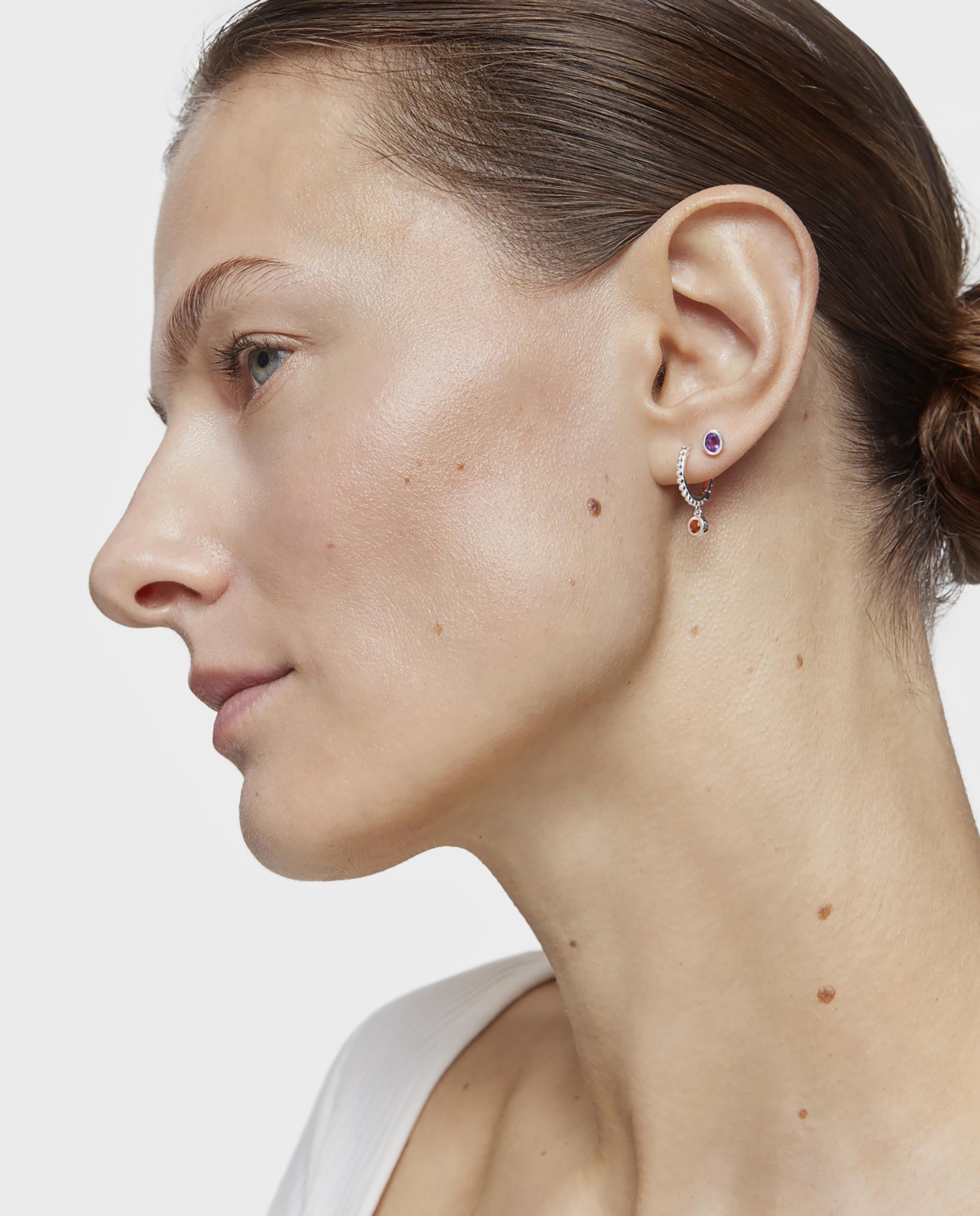 Brincos Basic Colors Curto e Comprido de Prata e Pedras Multicolor-3