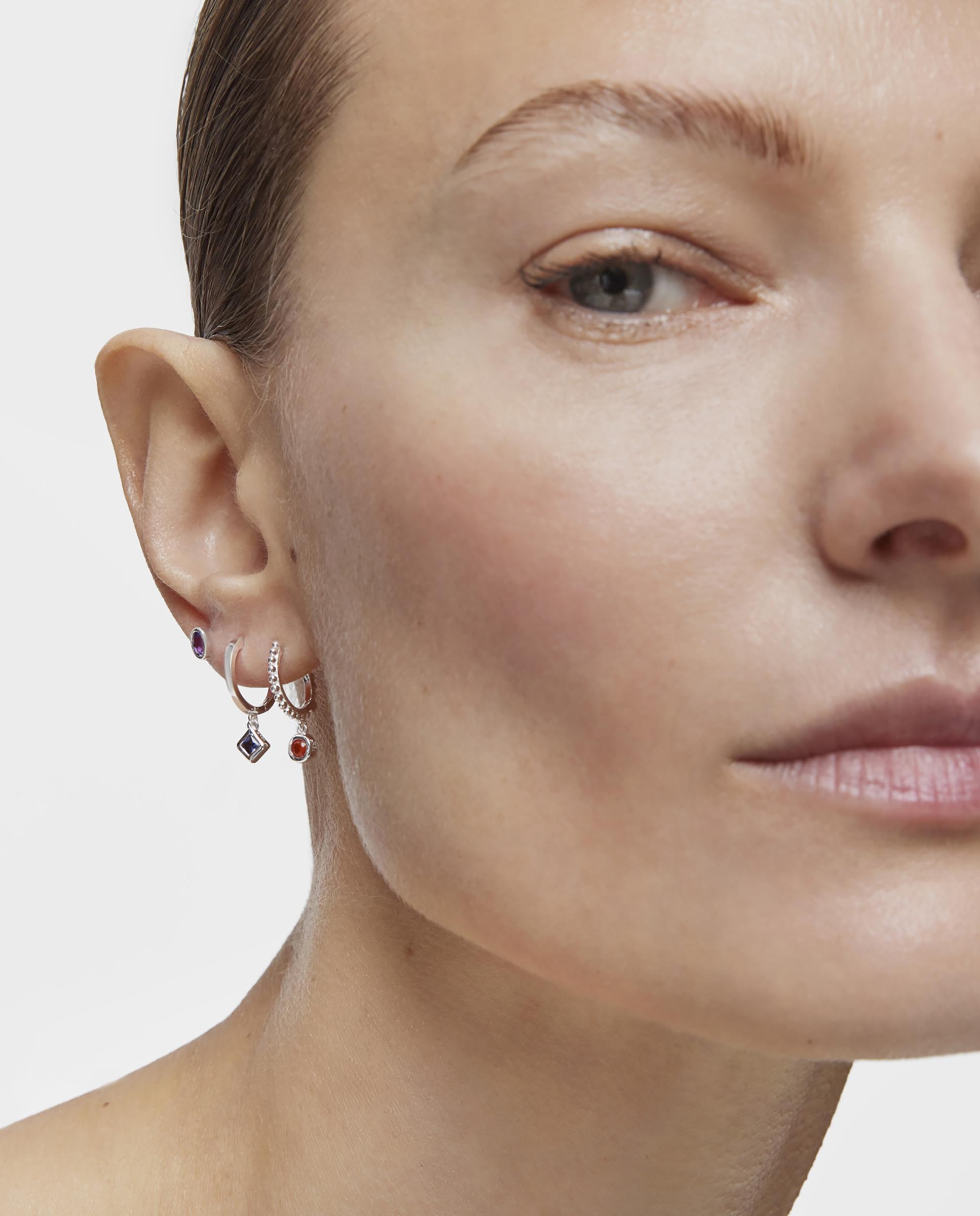 Brincos Basic Colors Curto e Comprido de Prata e Pedras Multicolor-4