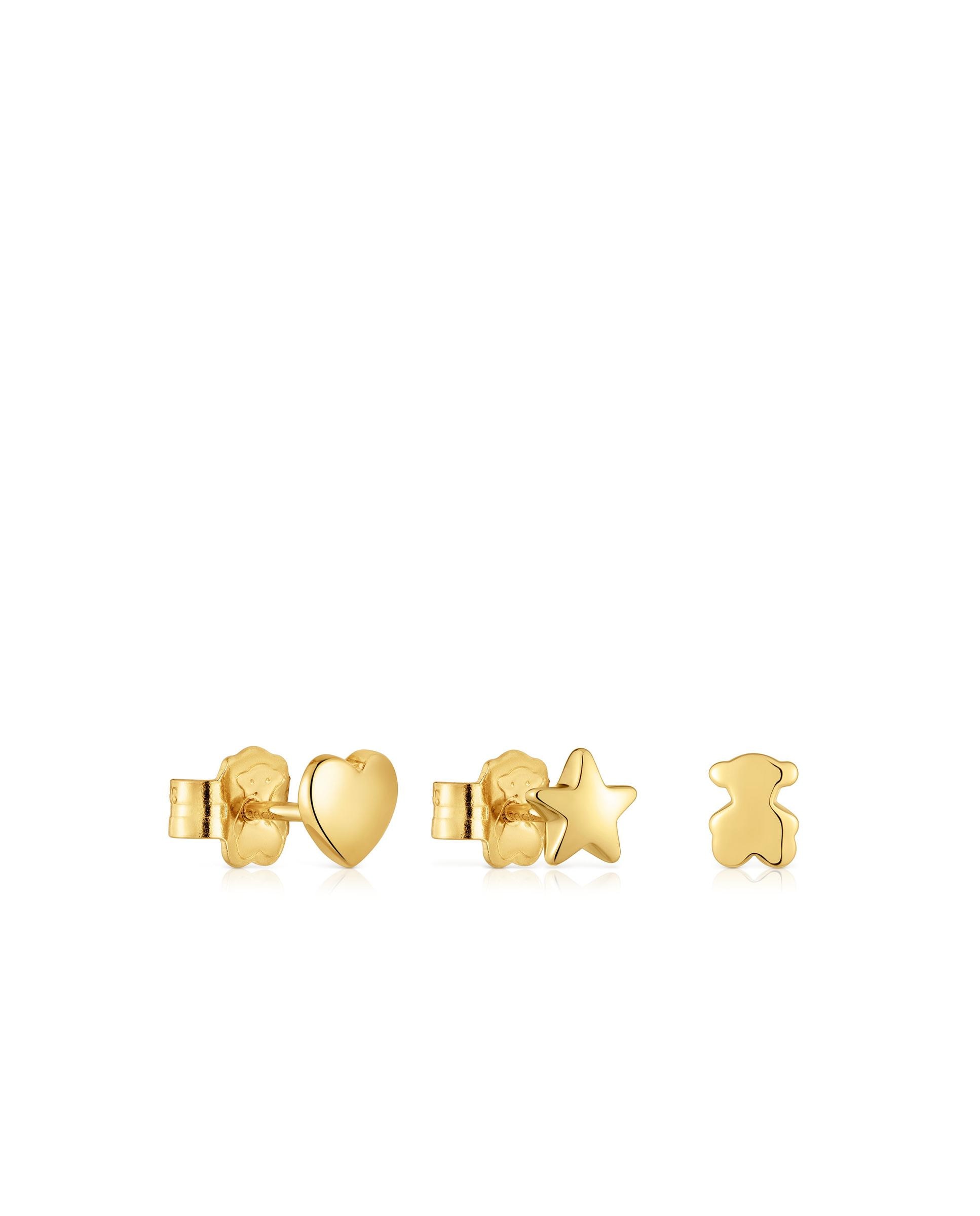 Três Pendentes Bold Motif Banhado a Ouro 18 Kt Sobre Prata Dourado-1