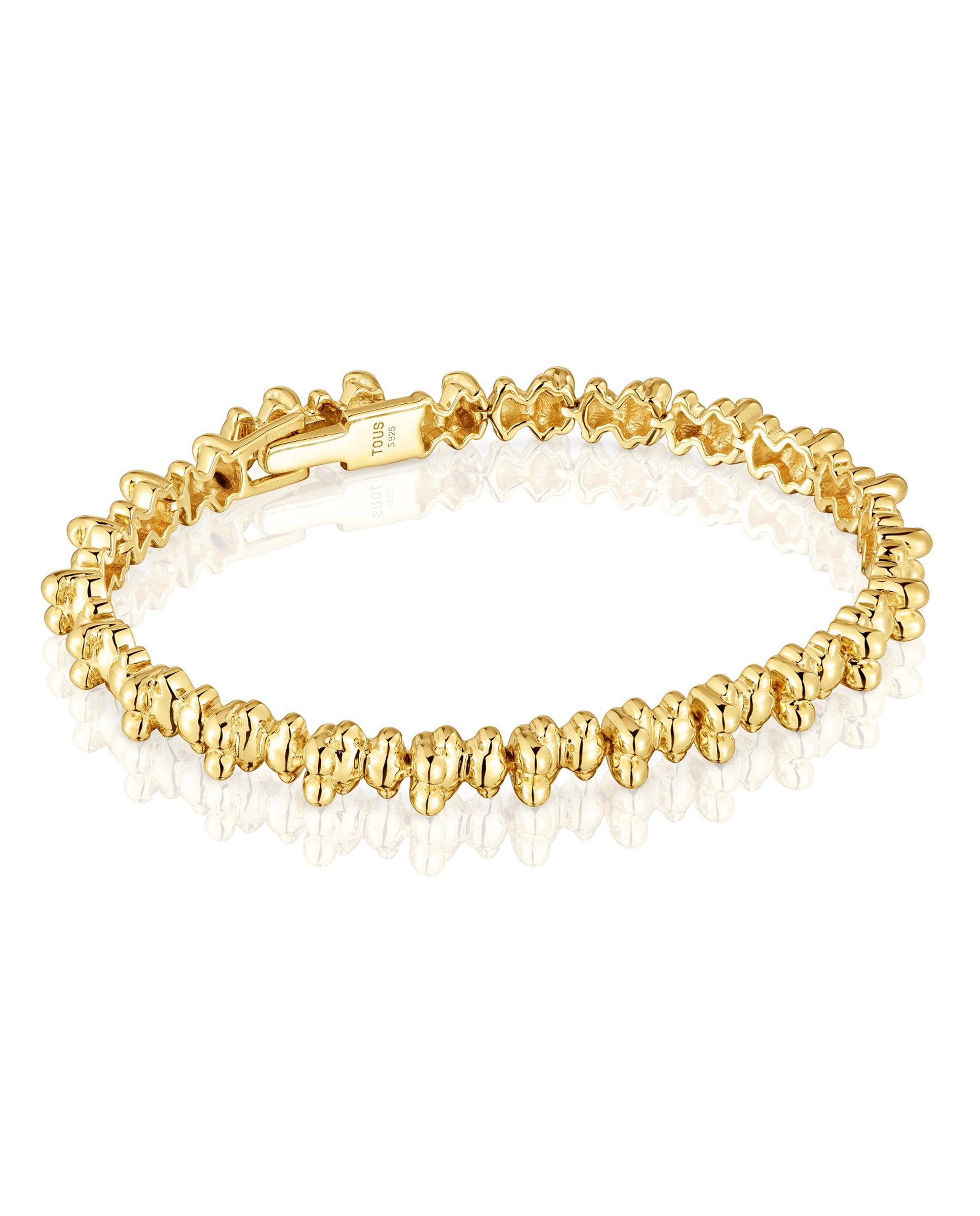 Pulseira de Corrente Bold Bear Banhada a Ouro 18 Kt em Prata com Ursos Dourado-1