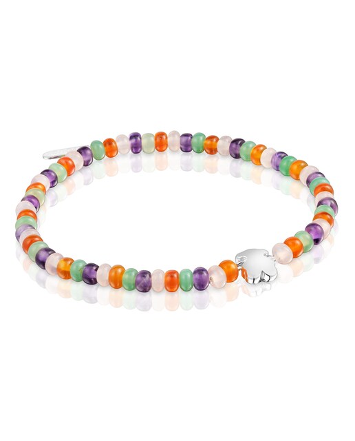 Imagem 0 de Pulseira Bold Motif Elástica com Pedras e Urso de Prata