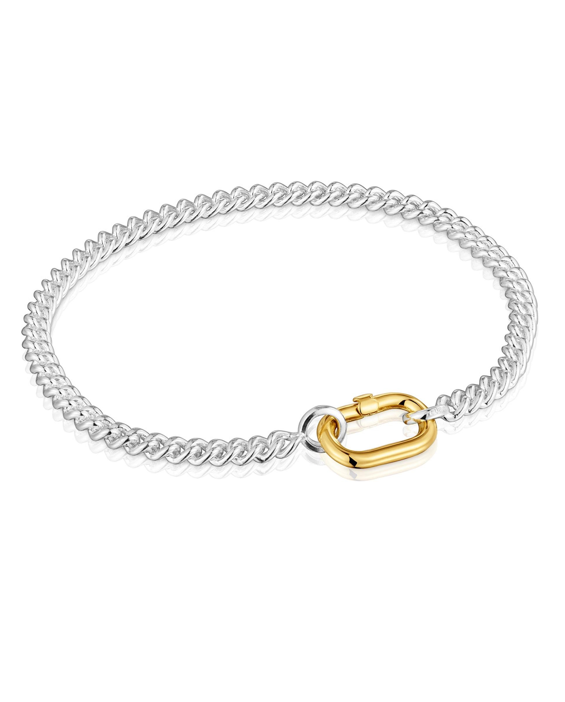 Pulseira de Corrente Hold Oval de Prata com Argola Bicolor Multicolor-1