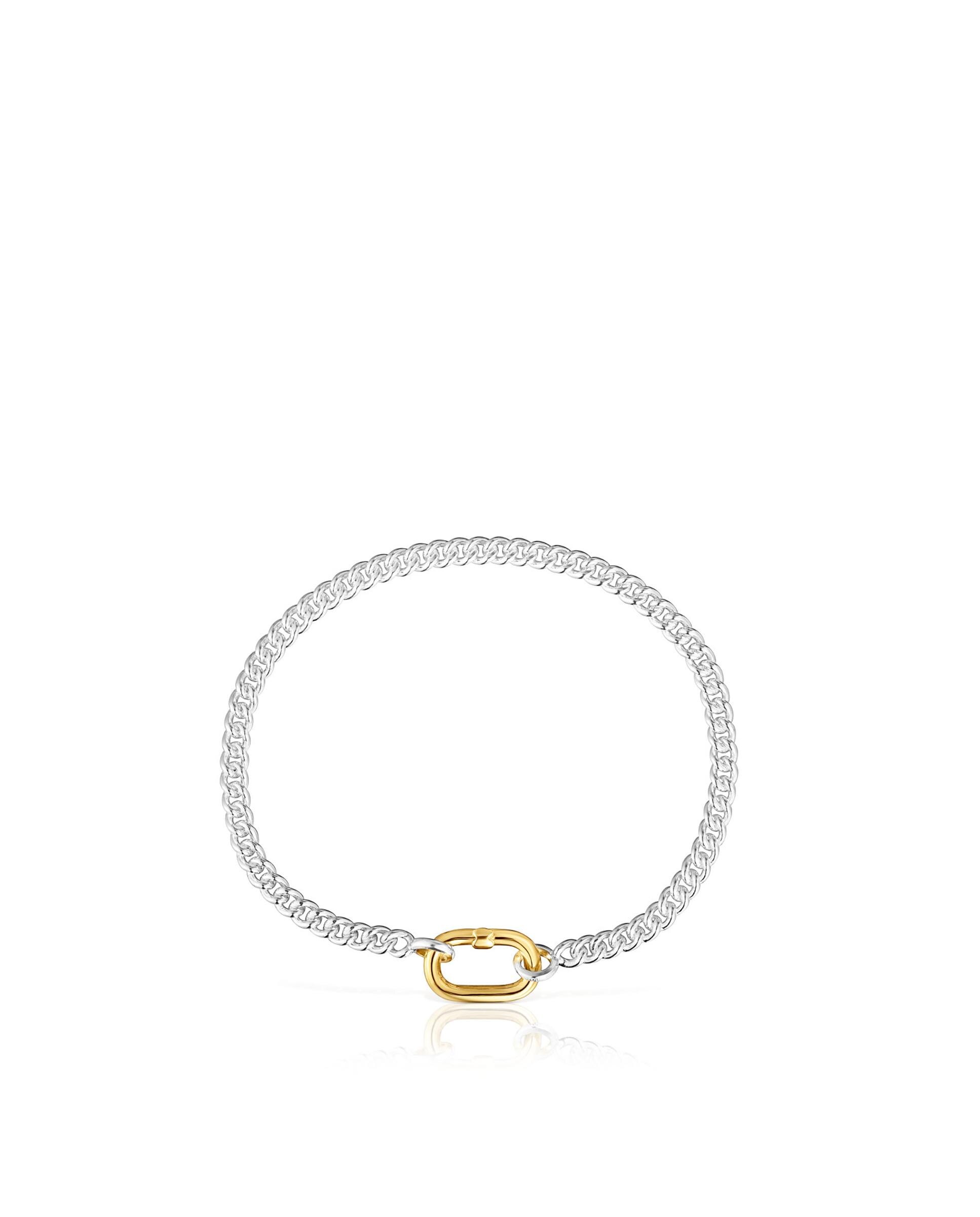 Pulseira de Corrente Hold Oval de Prata com Argola Bicolor Multicolor-2