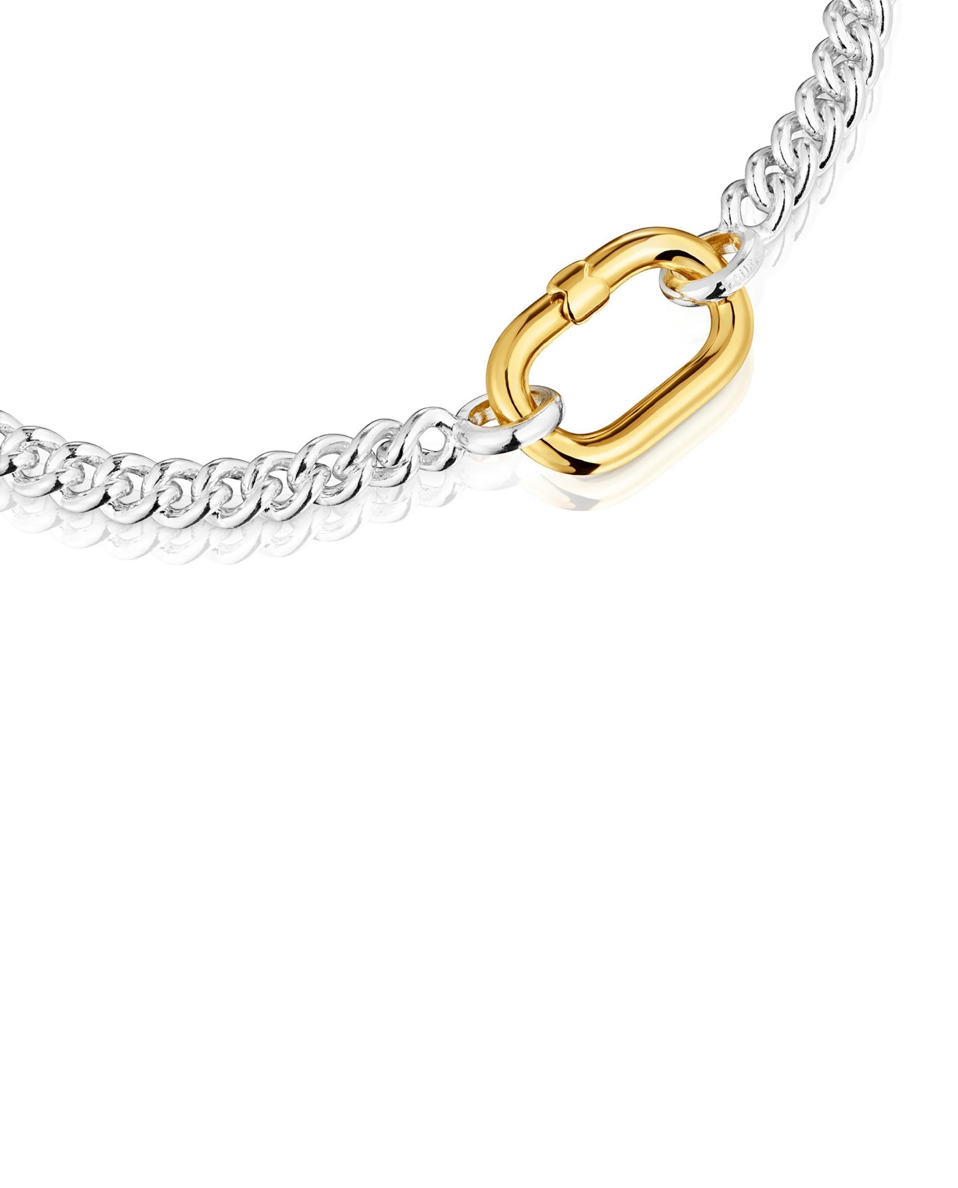 Pulseira de Corrente Hold Oval de Prata com Argola Bicolor Multicolor-3