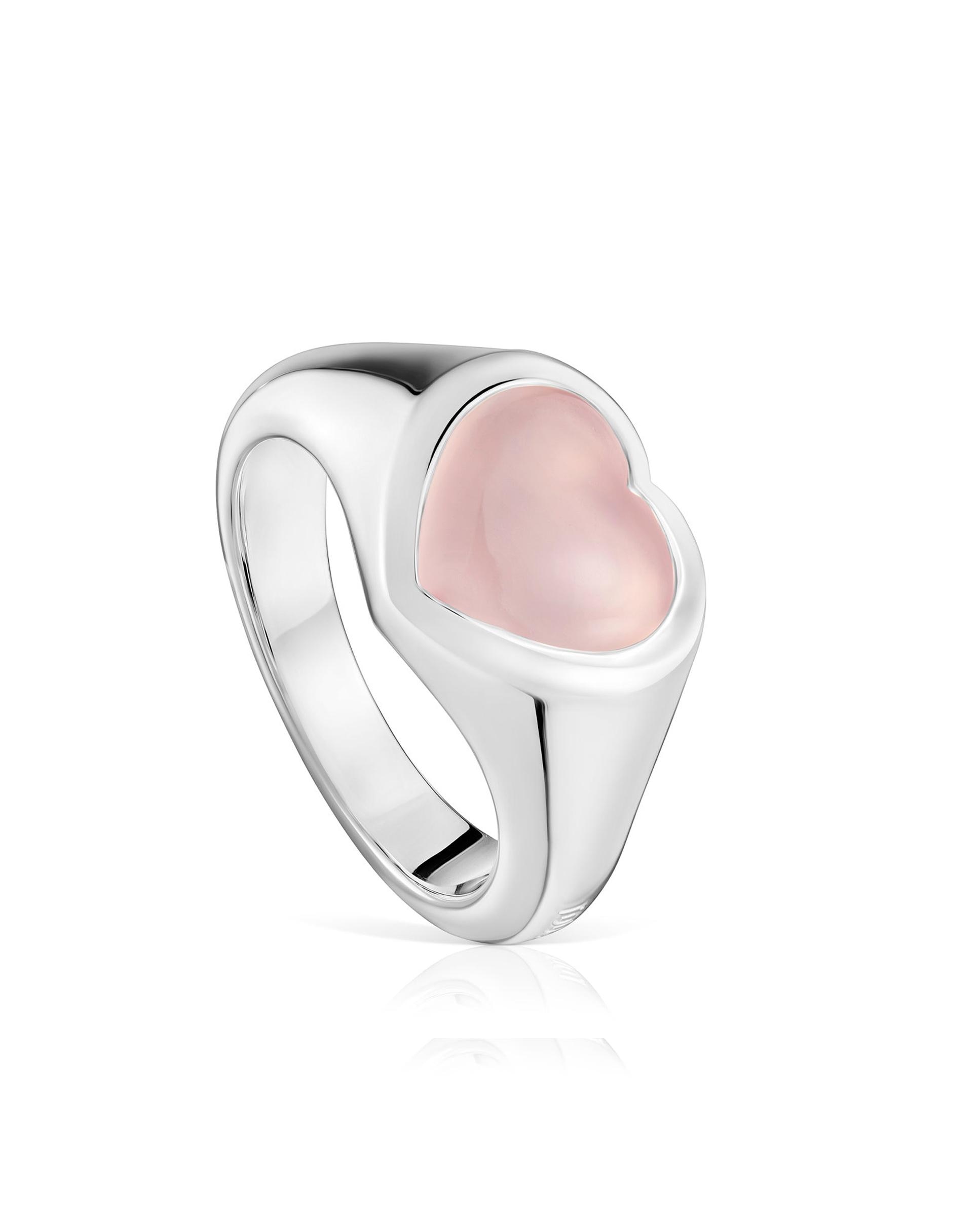 Imagem 0 de Anel Bold Motif Selo de Coração de Prata e Calcedónia