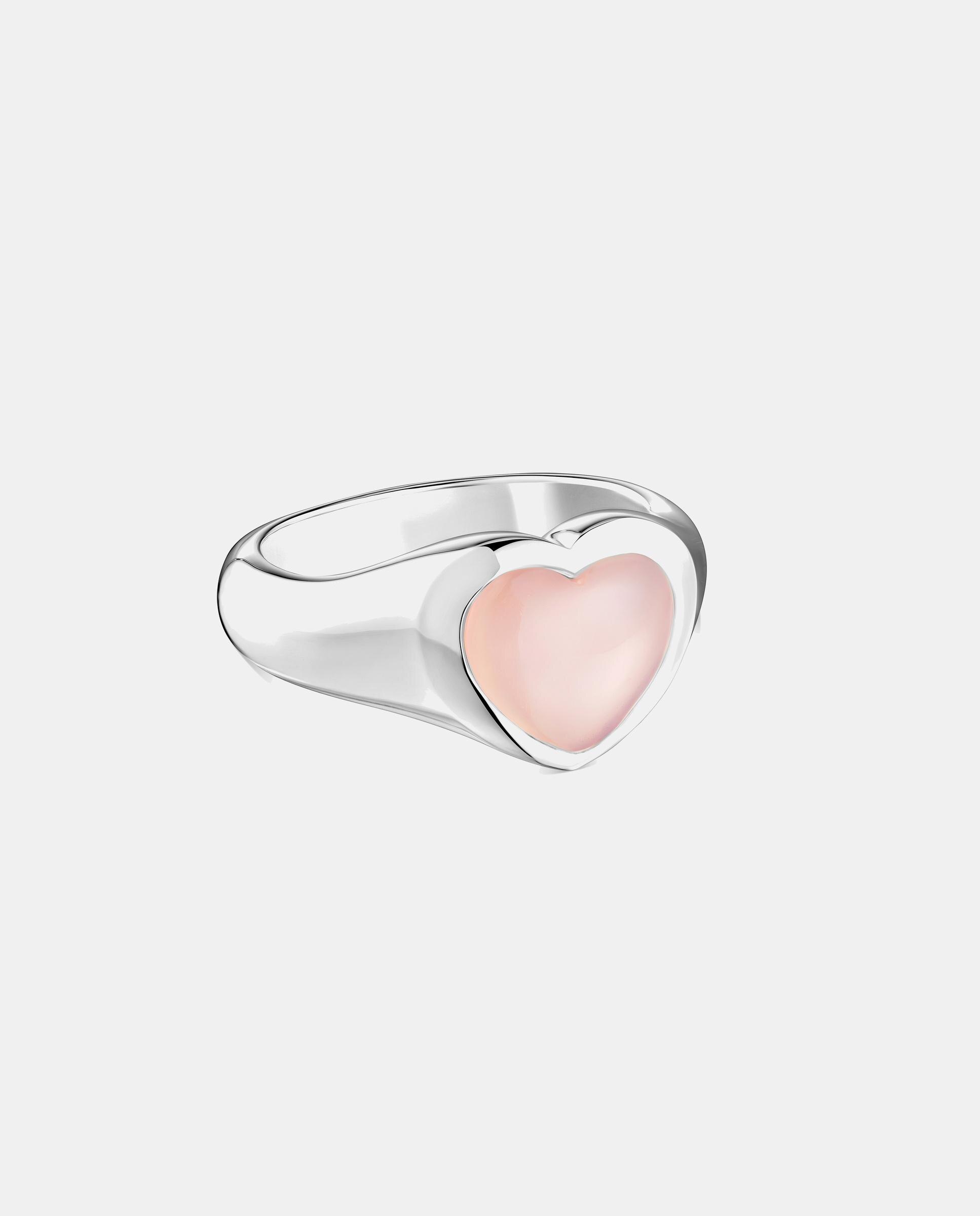 Anel de Selo em Prata com Calcedonia Bold Motif de Coração Rosa-2