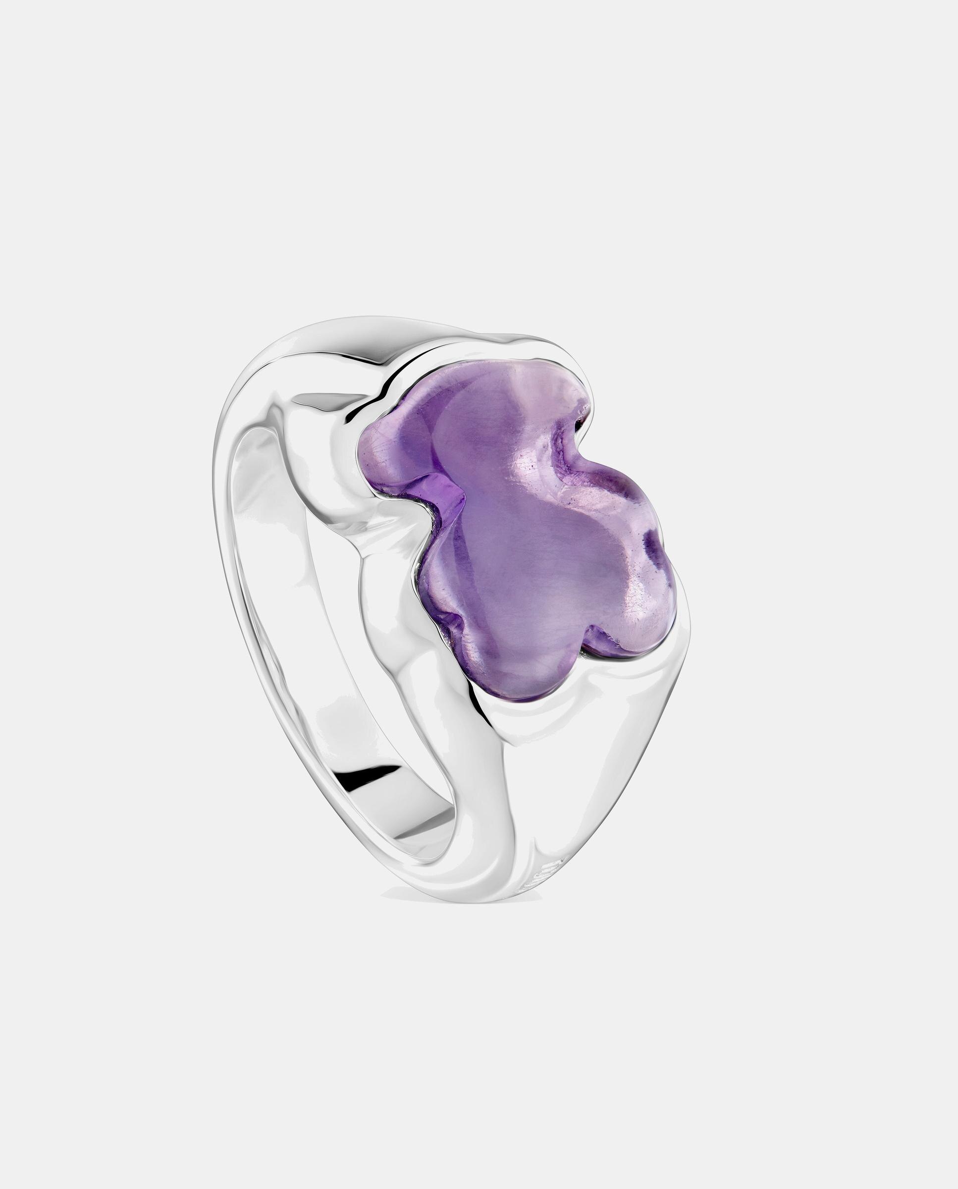 Anel de Selo de Prata com Ametista Bold Motif de Urso Lilás-1