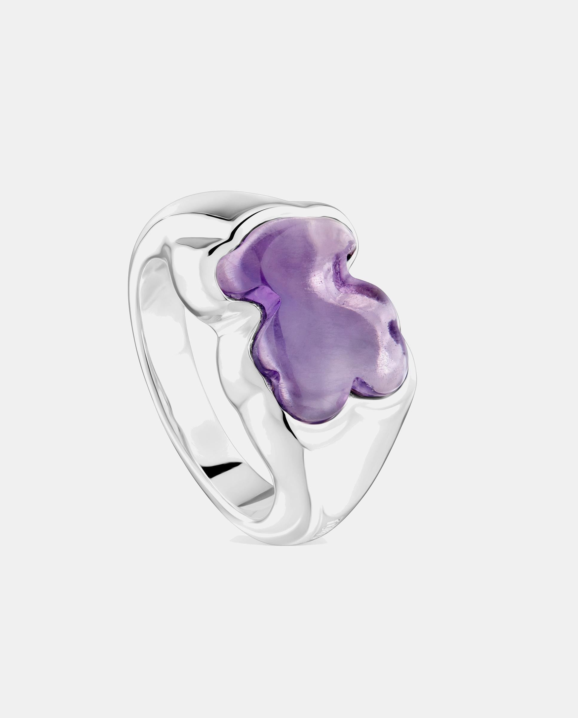 Anel de Selo de Prata com Ametista Bold Motif de Urso Lilás-1