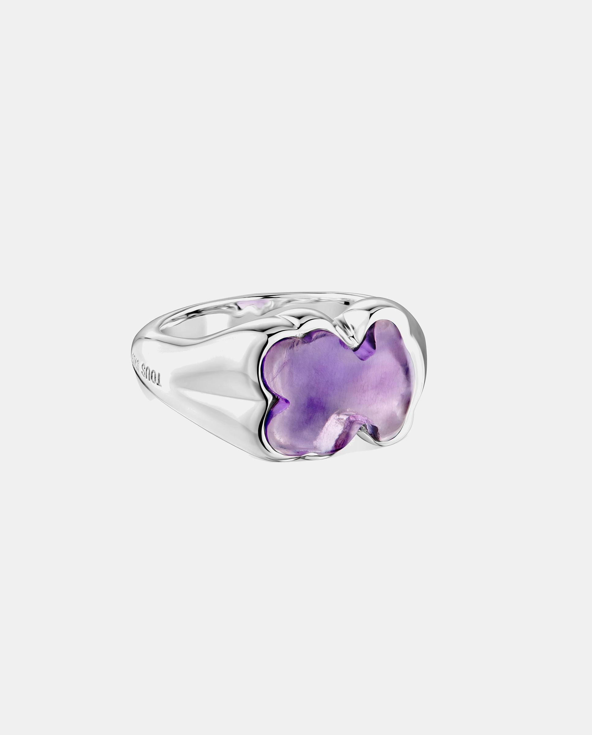 Anel de Selo de Prata com Ametista Bold Motif de Urso Lilás-2