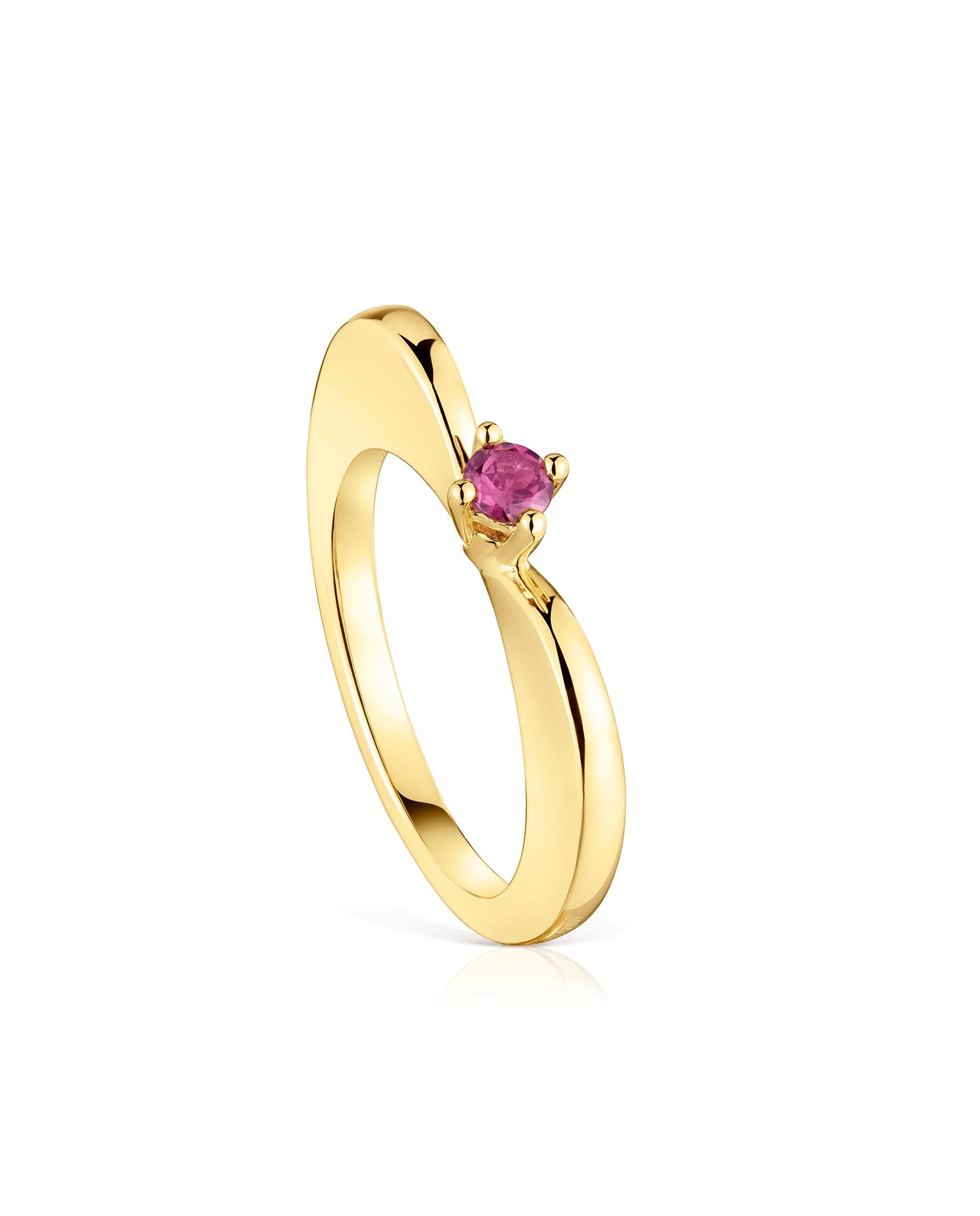 Anel My Other Half grande coração banhado a ouro de 18 K sobre prata e rodolita Rosa-1