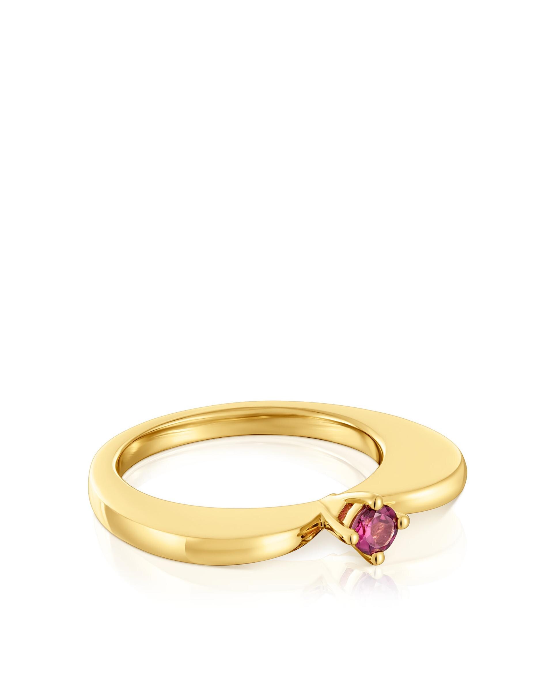 Anel My Other Half grande coração banhado a ouro de 18 K sobre prata e rodolita Rosa-2