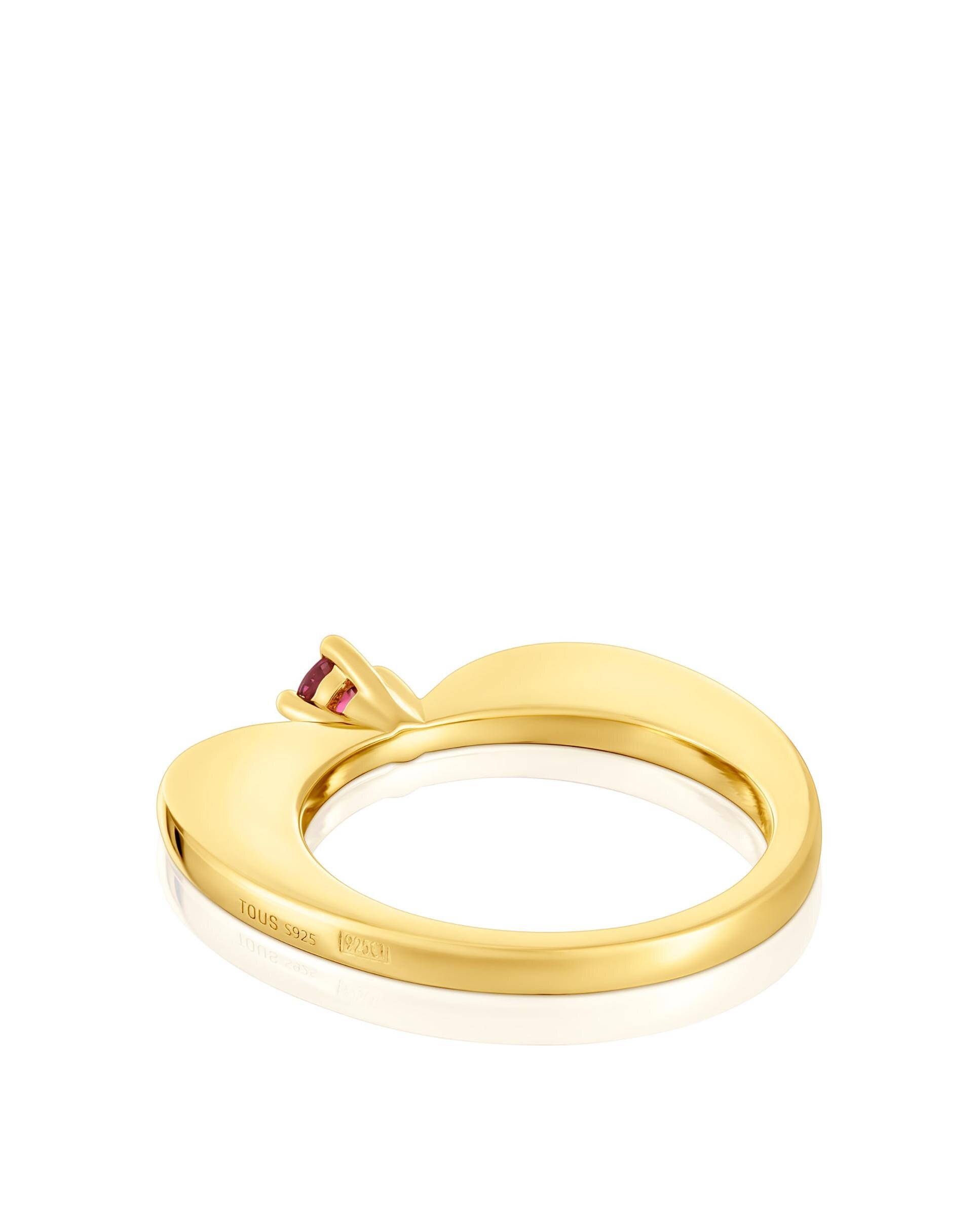 Anel My Other Half grande coração banhado a ouro de 18 K sobre prata e rodolita Rosa-3