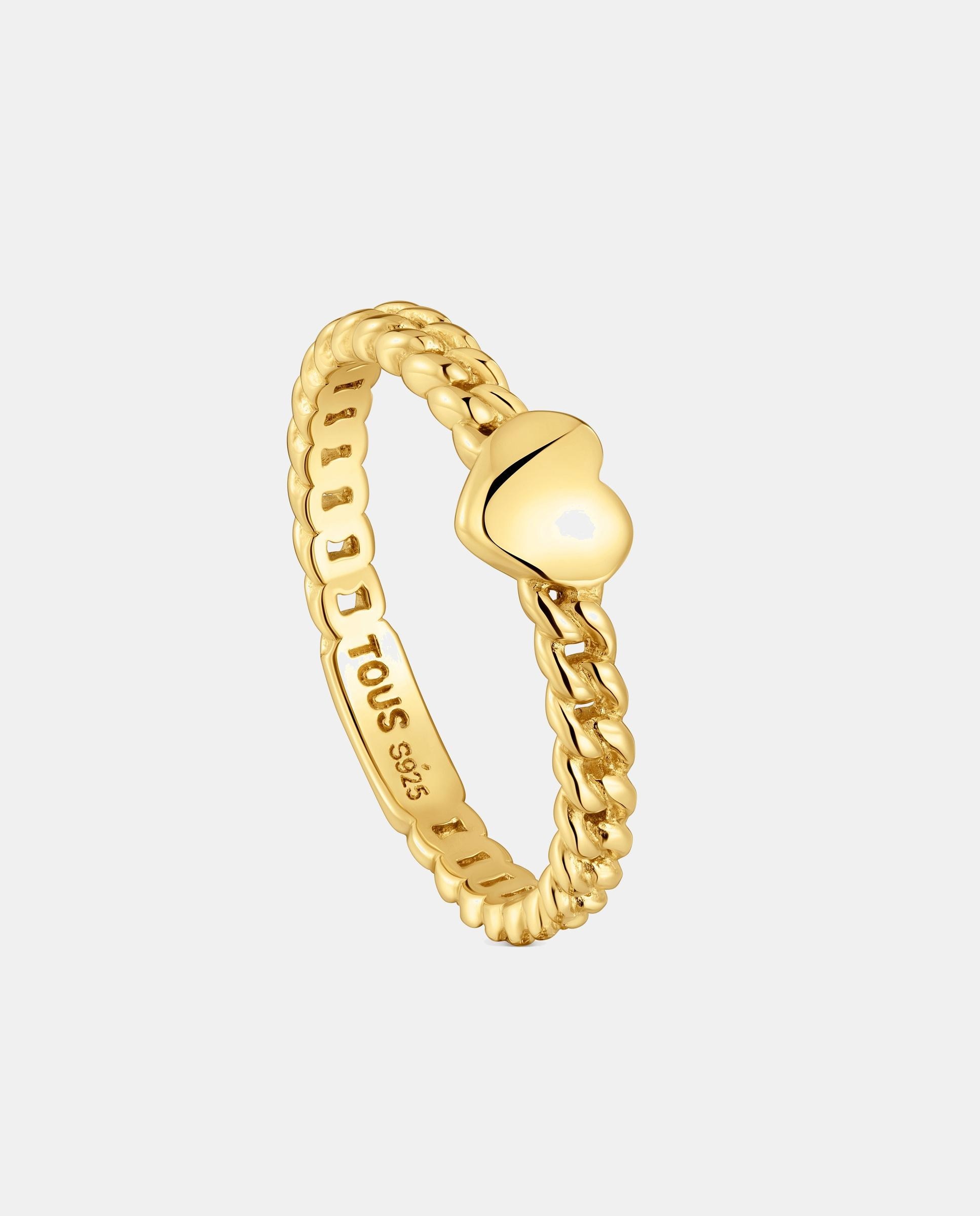 Anel Banhado em Ouro 18 Kt Sobre Prata Bold Motif com Coração Dourado-1
