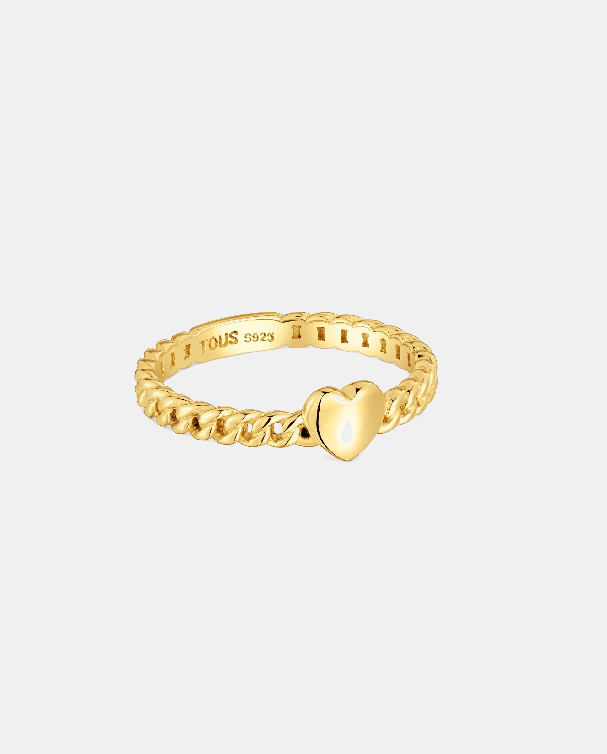 Anel Banhado em Ouro 18 Kt Sobre Prata Bold Motif com Coração Dourado-2