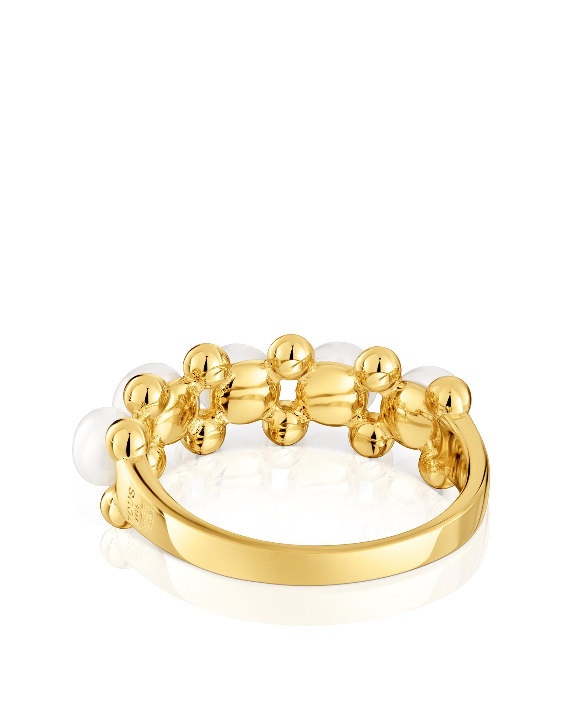 Anel Gloss Médio Banhado em Ouro de 18 Kt Sobre Prata e Pérolas Branco-2