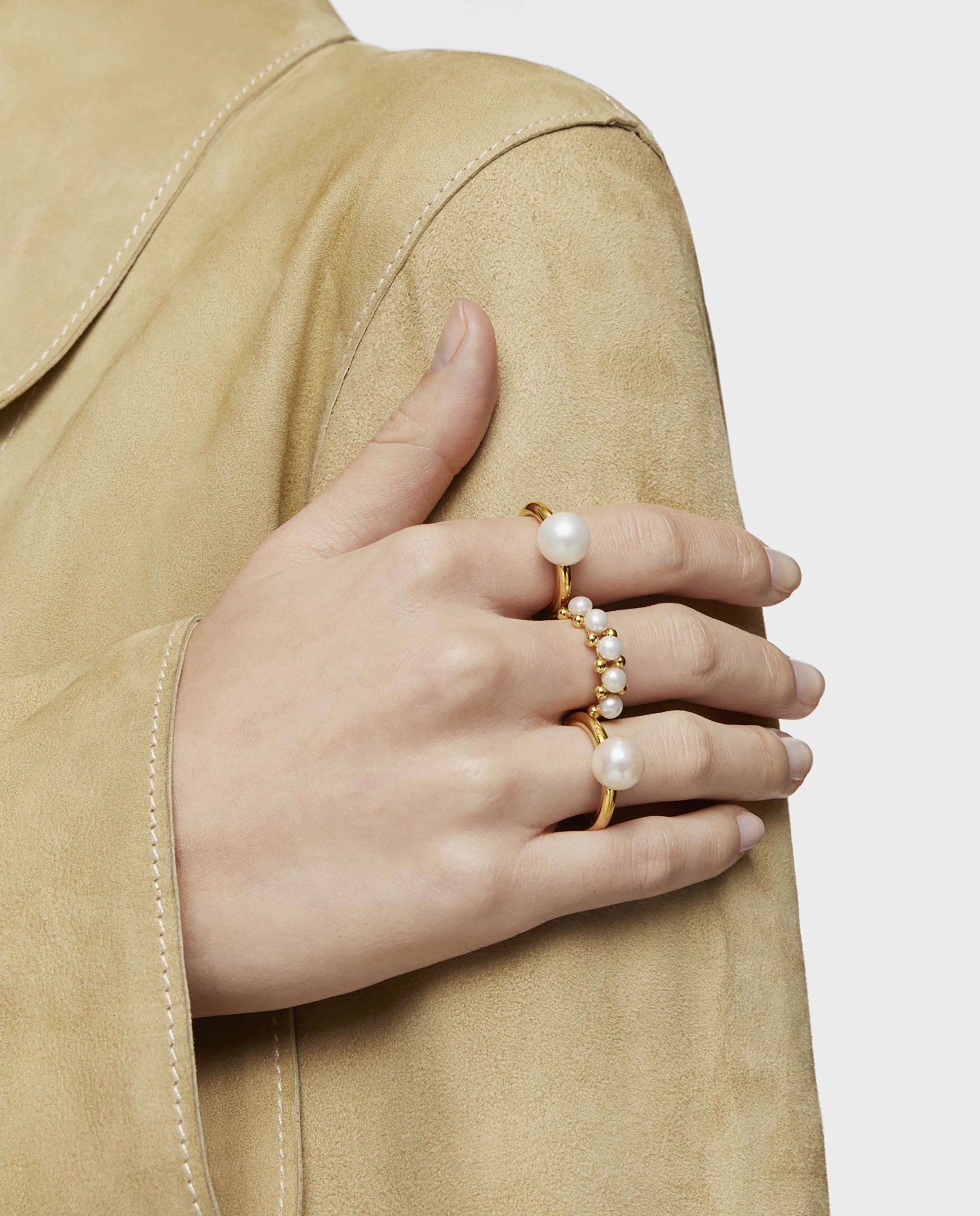 Anel Gloss Médio Banhado em Ouro de 18 Kt Sobre Prata e Pérolas Branco-3