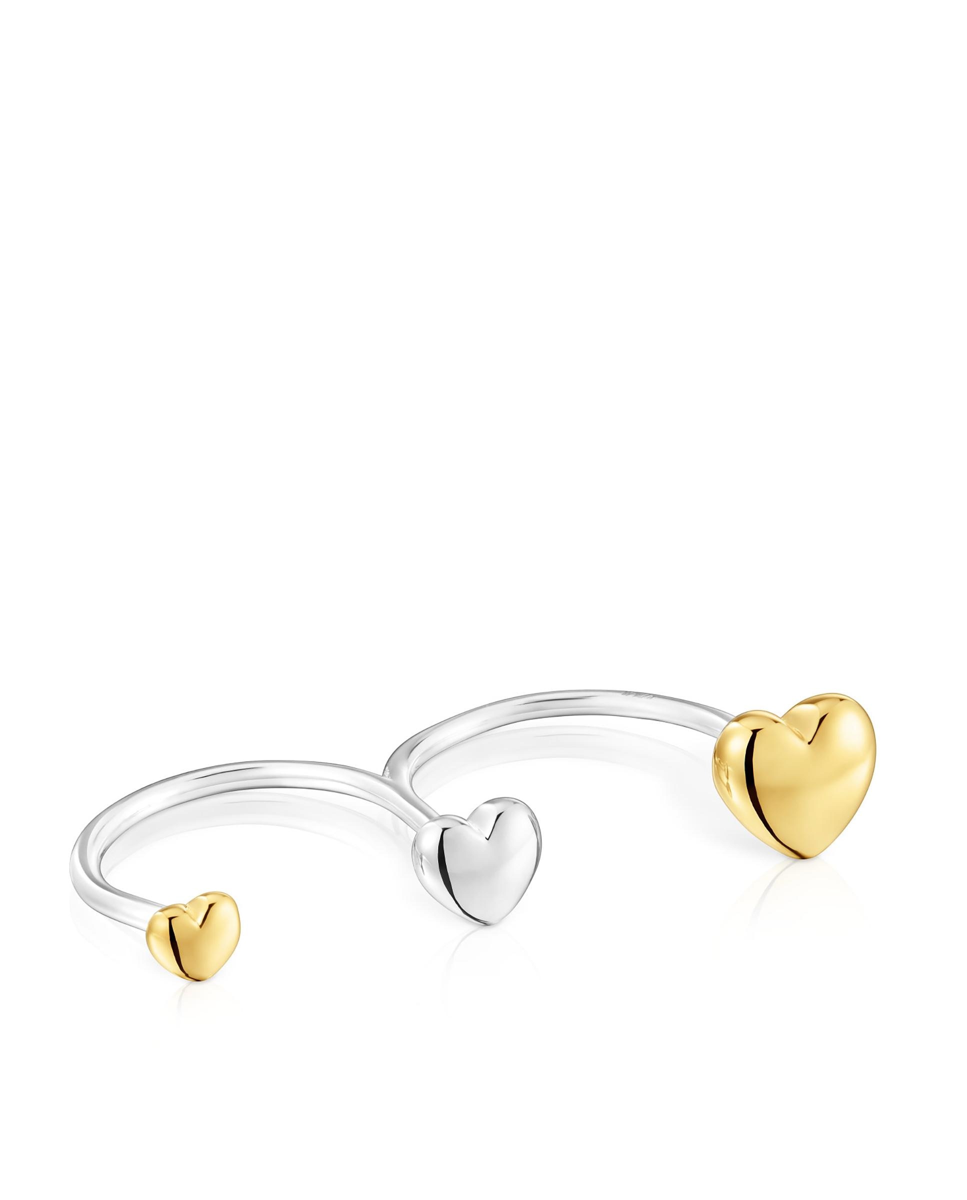 Anel de Prata e Banhado em Ouro 18 Kt Sobre Prata My Other Half Aberto com Corações Multicolor-2
