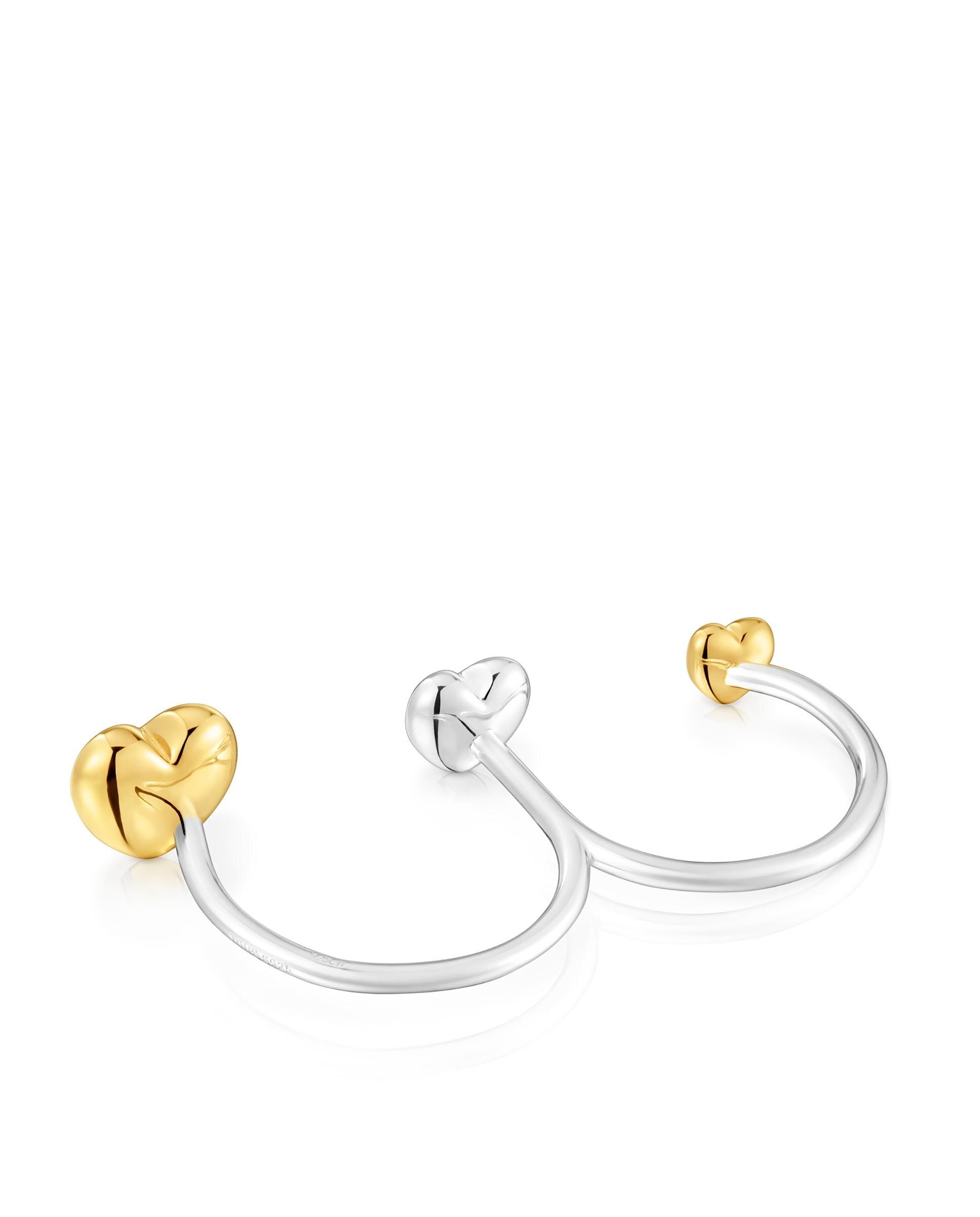 Anel de Prata e Banhado em Ouro 18 Kt Sobre Prata My Other Half Aberto com Corações Multicolor-3