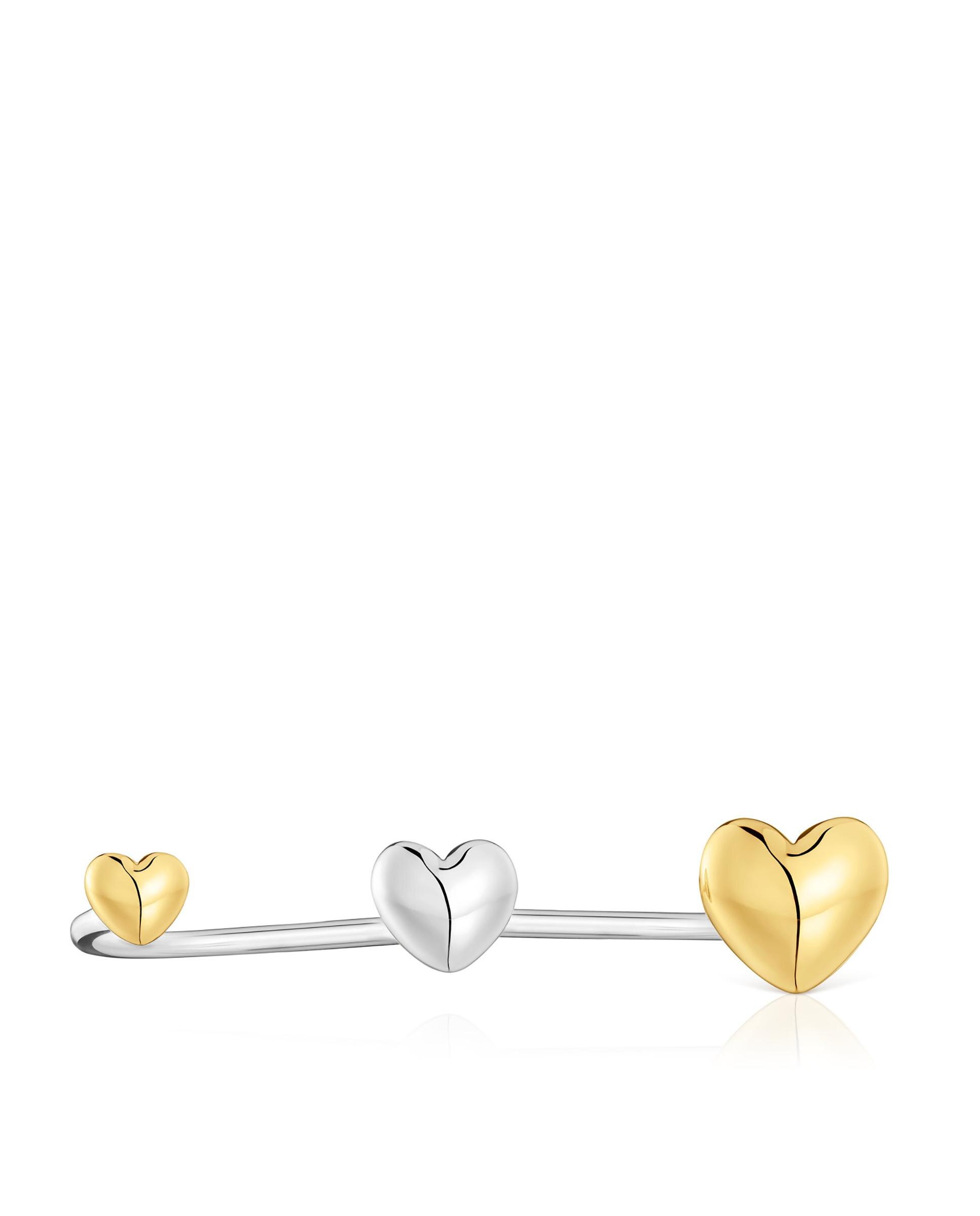 Anel de Prata e Banhado em Ouro 18 Kt Sobre Prata My Other Half Aberto com Corações Multicolor-4