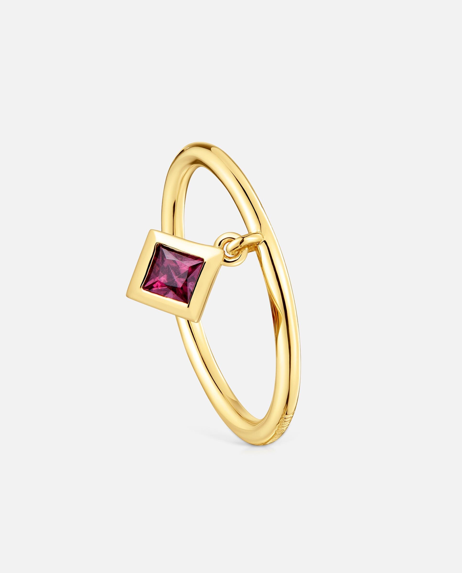 Anel Pequeno com Banho de Ouro 18 Kt Sobre Prata e Detalhe Rodolita Basic Colors Vermelho-1