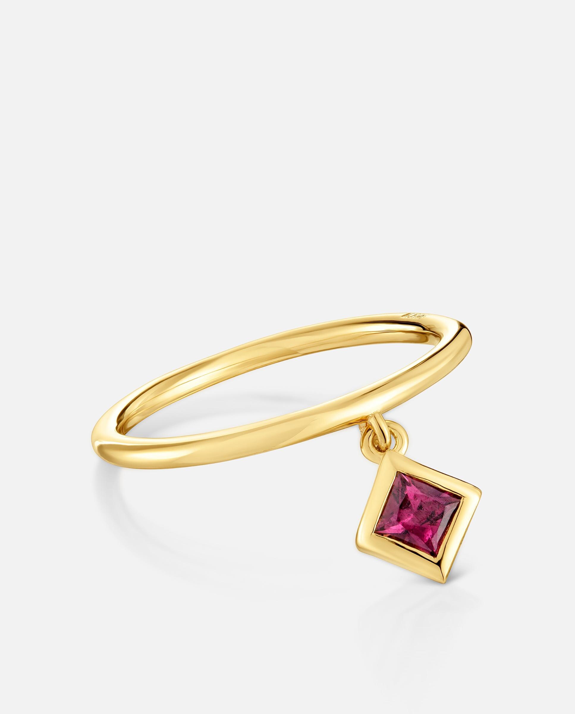 Anel Pequeno com Banho de Ouro 18 Kt Sobre Prata e Detalhe Rodolita Basic Colors Vermelho-2