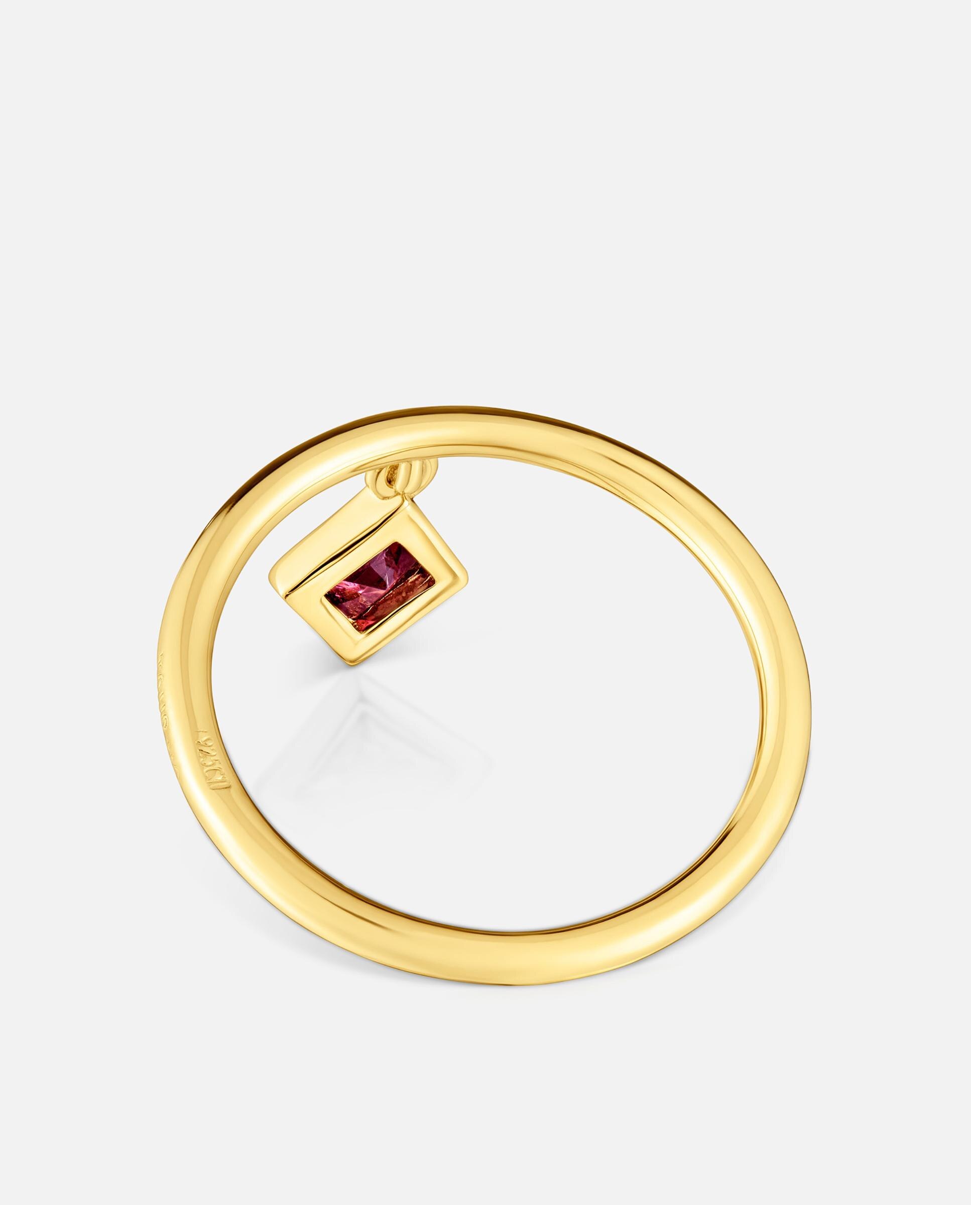Anel Pequeno com Banho de Ouro 18 Kt Sobre Prata e Detalhe Rodolita Basic Colors Vermelho-3