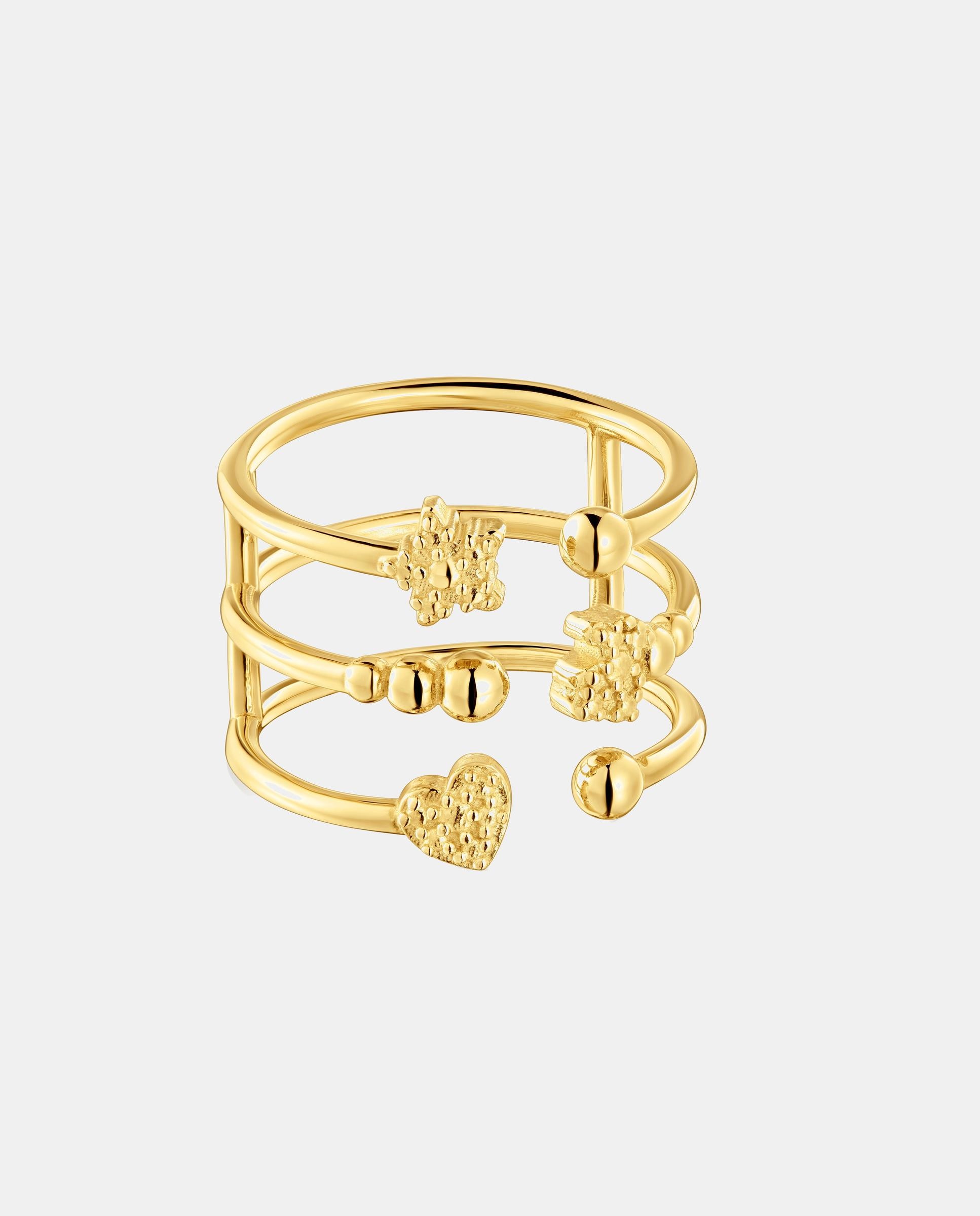 Anel Banhado a Ouro de 18 Kt Sobre Prata Grain Grande Dourado-2
