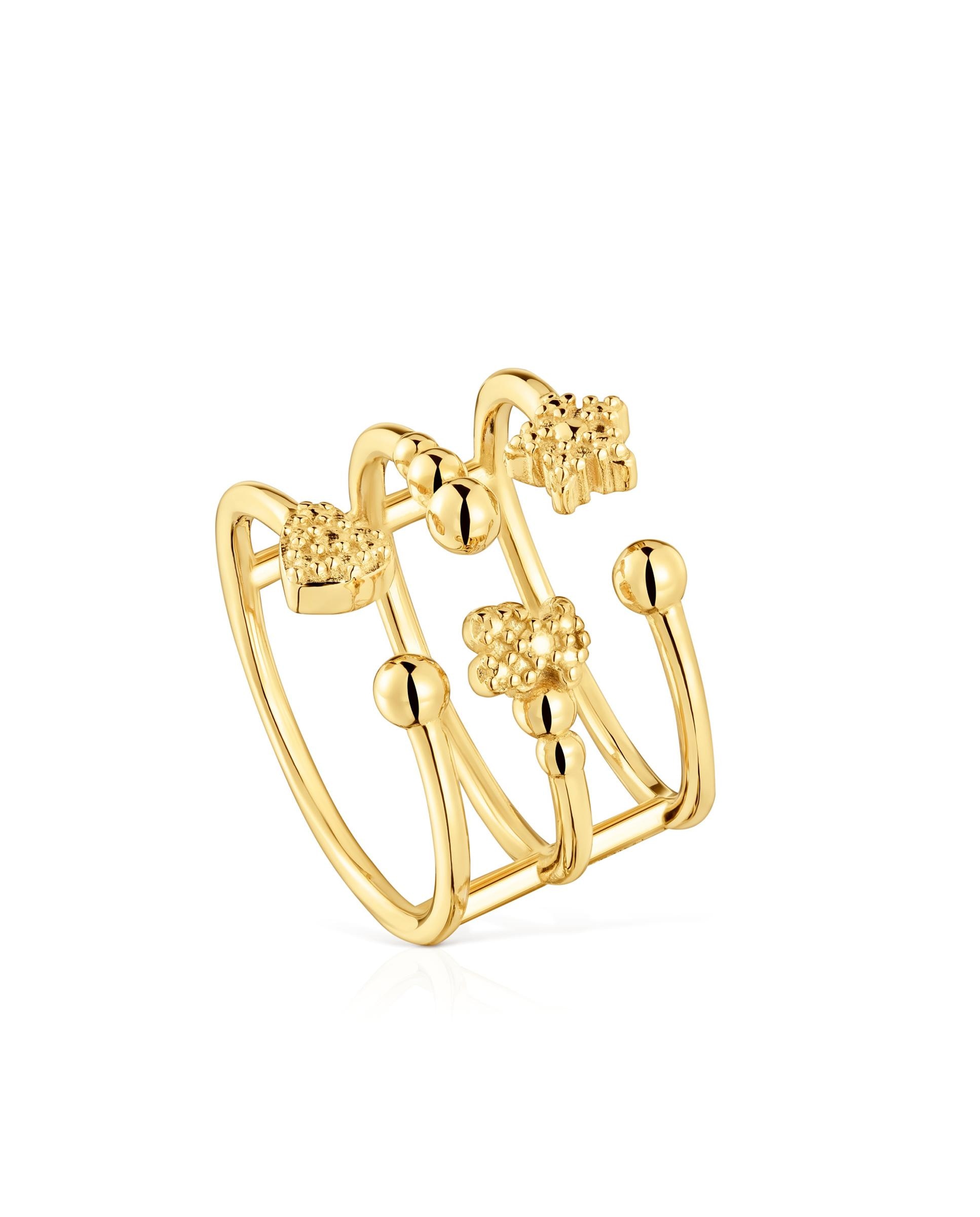 Imagem 0 de Anel Aberto Grain Grande Banhado a Ouro de 18 Kt Sobre Prata