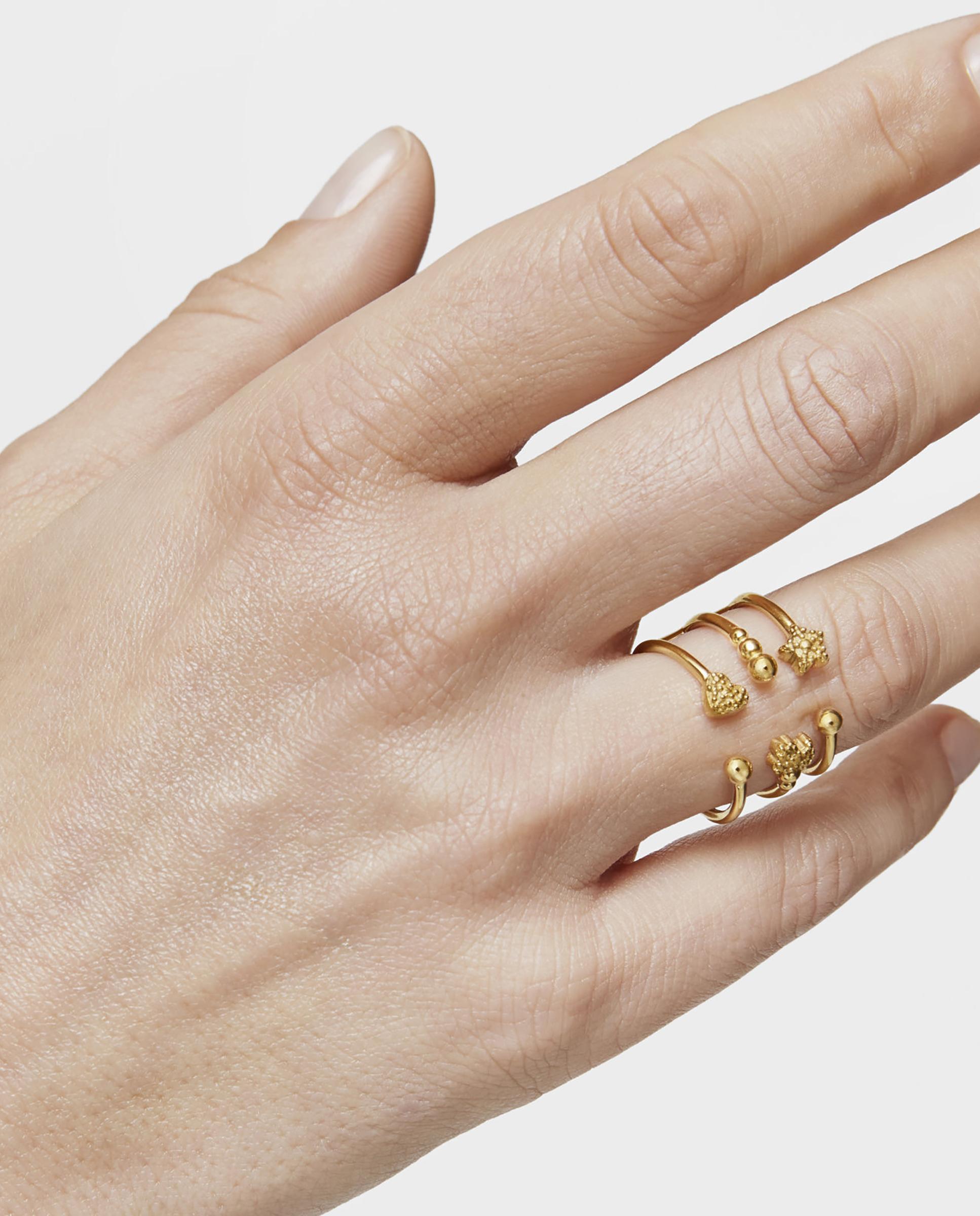 Anel Banhado a Ouro de 18 Kt Sobre Prata Grain Grande Dourado-5